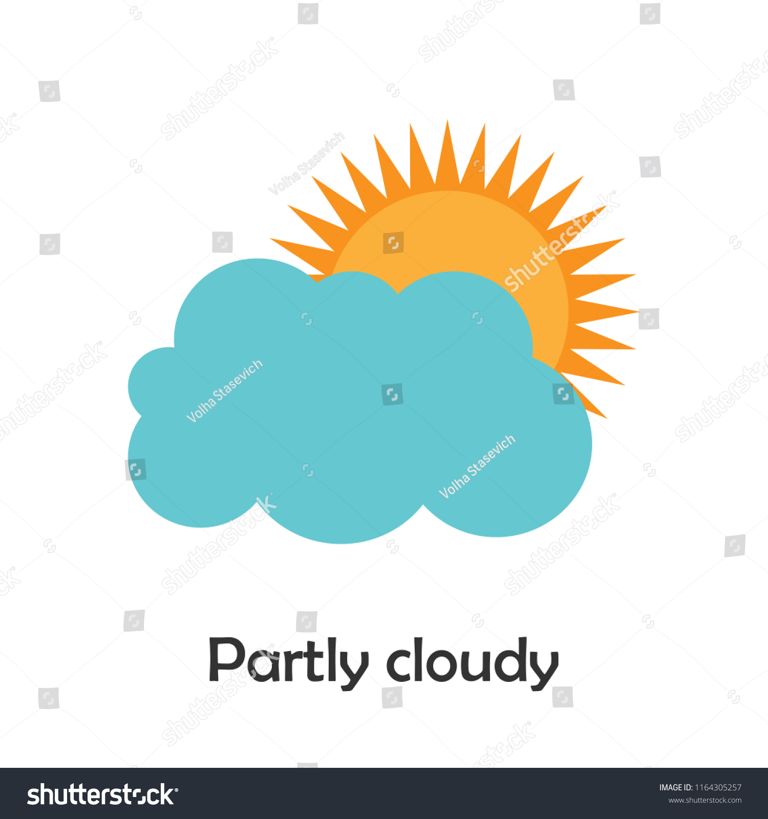 Partly Cloudy Cartoon Style Card Weather Stock Vector Royalty Free