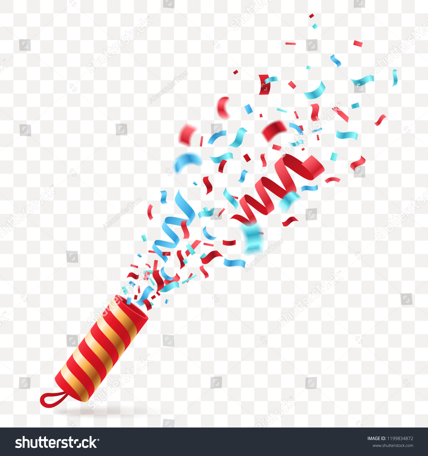 カラフルな紙吹雪のパーティークラッカー 透明な背景に爆発するお祭り的なポッパー 新年 誕生日 記念を祝うエレメント ベクターイラスト のベクター画像素材 ロイヤリティフリー