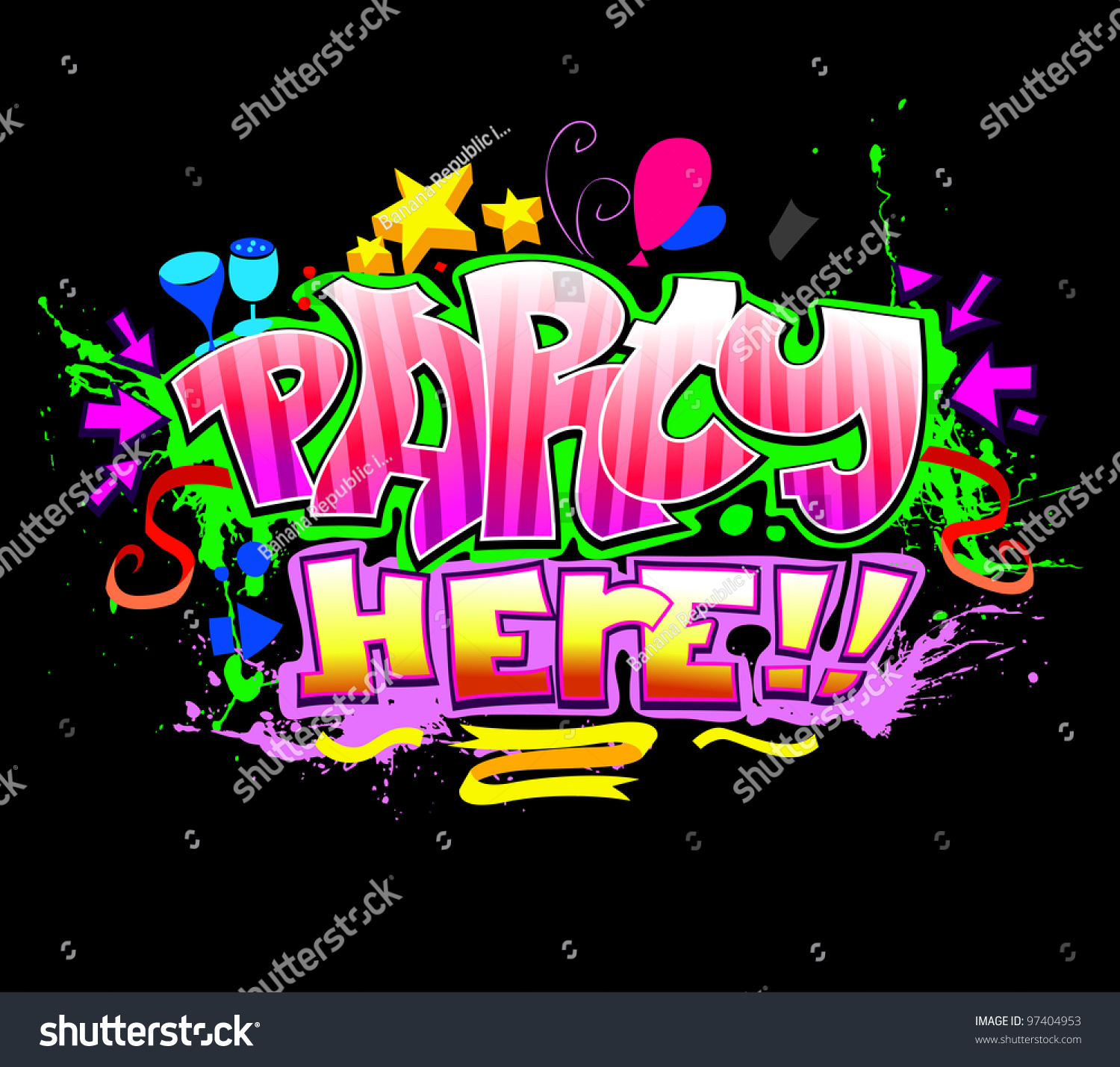 Party Here Colorful Vector Invitation Background: vetor stock (livre de ...