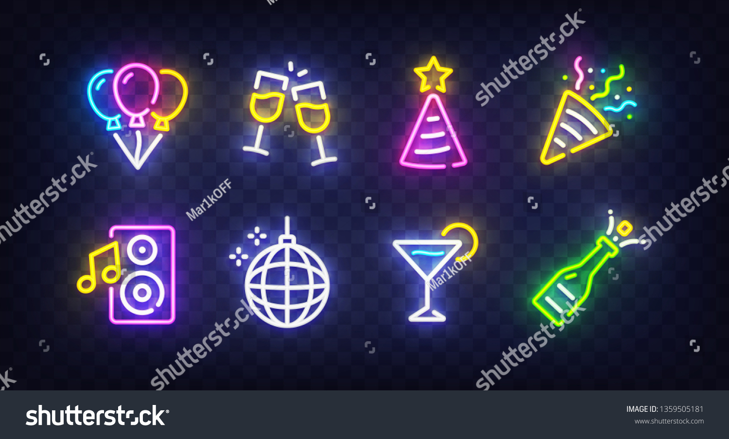 Party Icon Set Isolated Party Neon Stock Vector Royalty Free 1359505181 Shutterstock