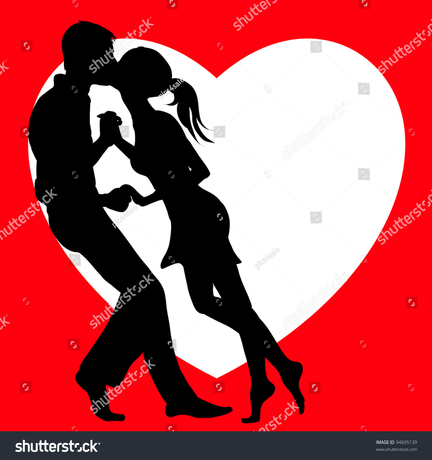Passionately Kissing Young Beautiful Couple Silhouettes Stock Vector ...