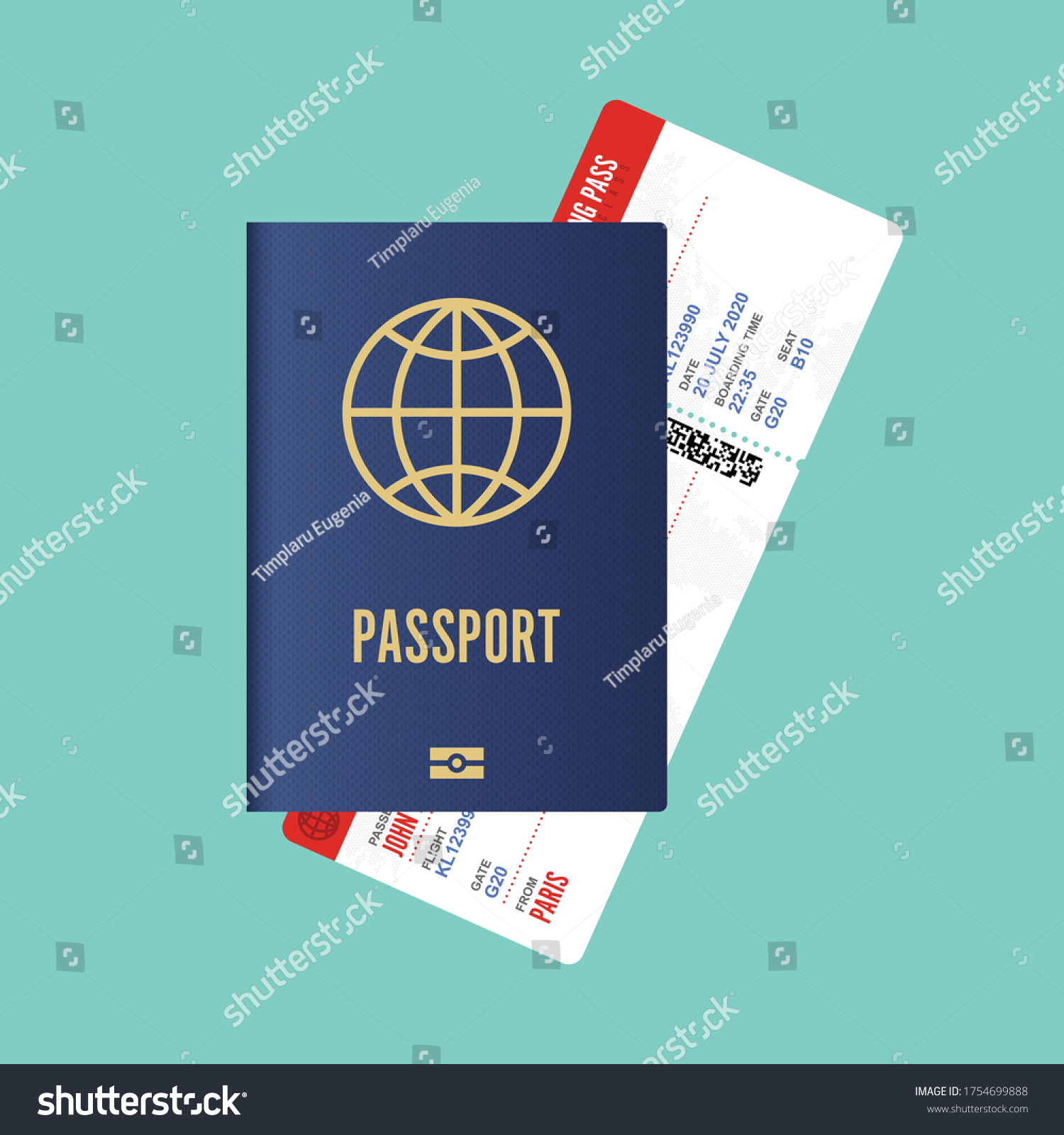 Passport Boarding Pass Vector Illustration เวกเตอร์สต็อก ปลอดค่าลิขสิทธิ์ 1754699888