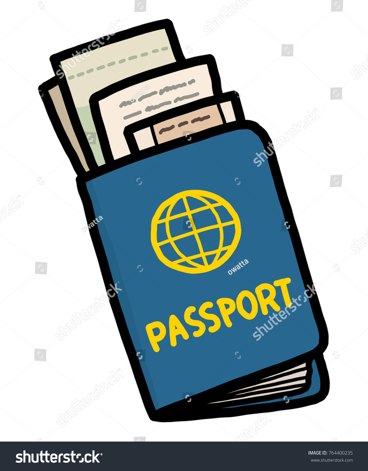 Passport Cartoon Vector Illustration Hand Drawn เวกเตอร์สต็อก ปลอดค่าลิขสิทธิ์ 764400235