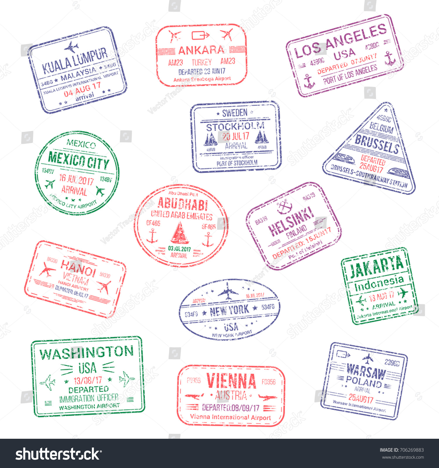 Passport City Names Stamps Set Kuala Stock Vector Royalty Free 706269883