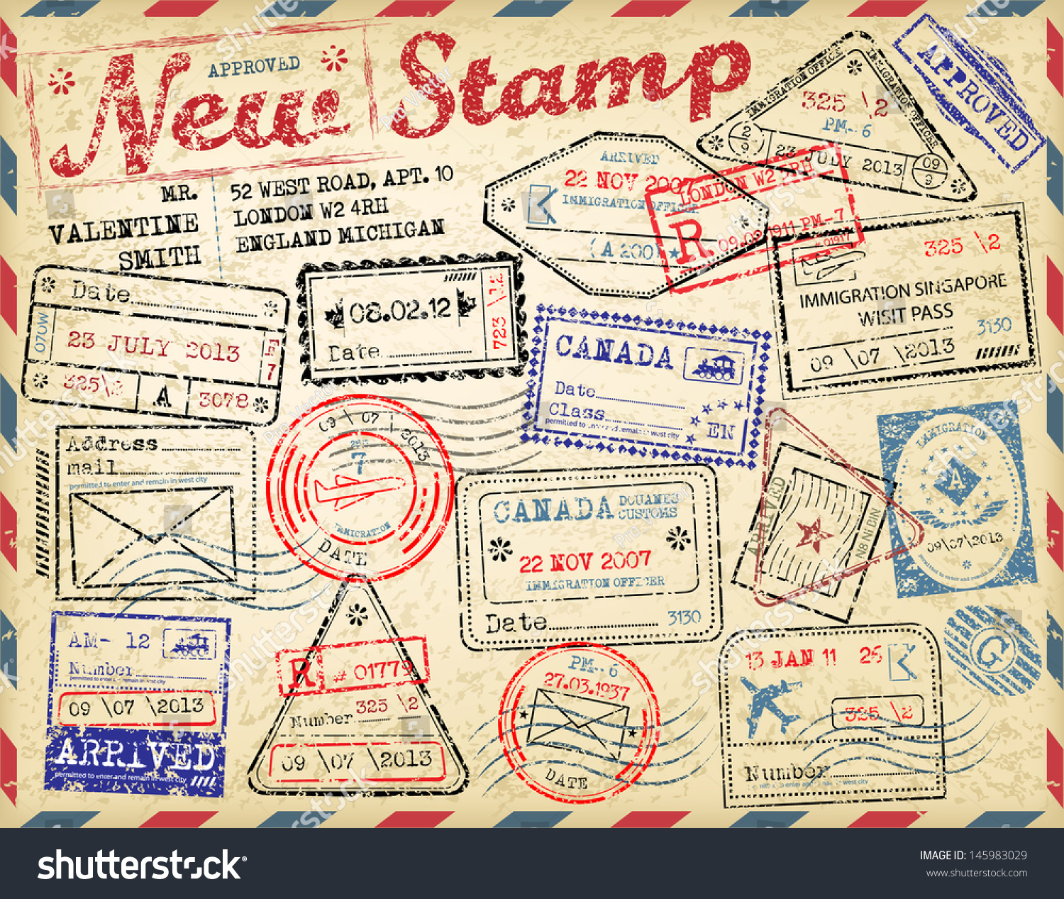 Passport Stamps Collection Stock Vector (Royalty Free) 145983029 ...