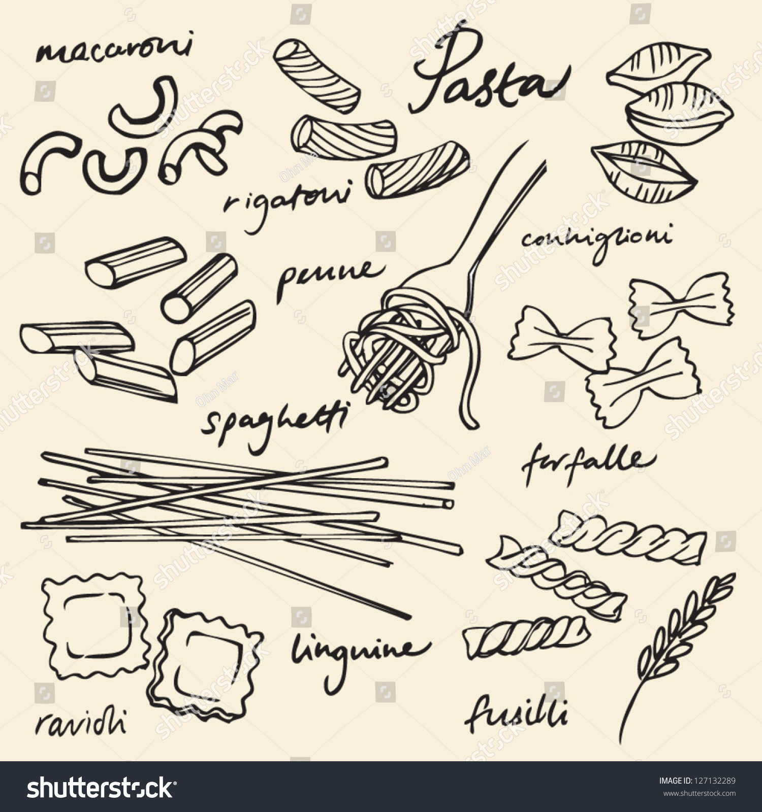 Pasta Collection Drawings Vector Set - 127132289 : Shutterstock