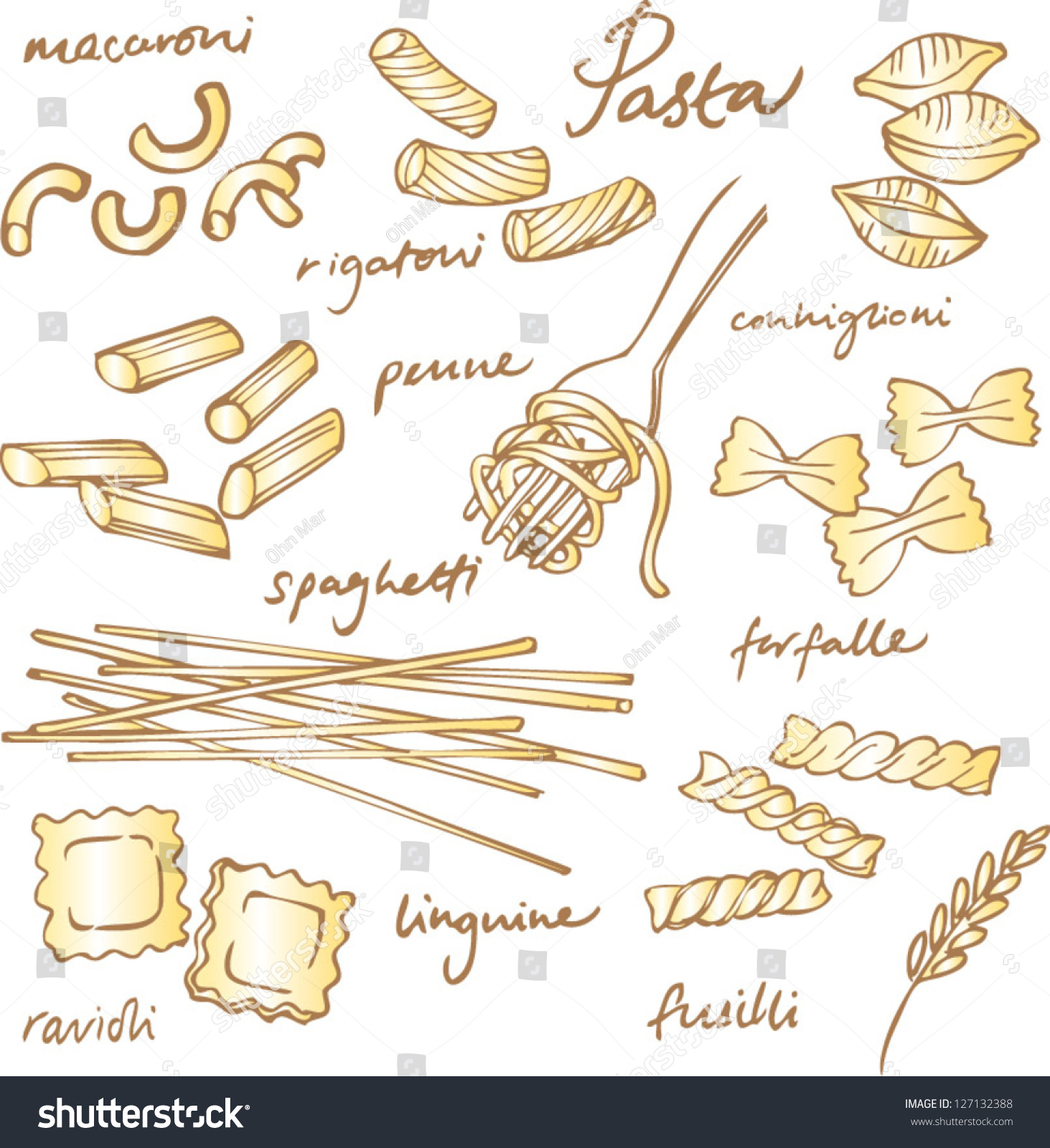 Pasta Collection Drawings Vector Set - 127132388 : Shutterstock