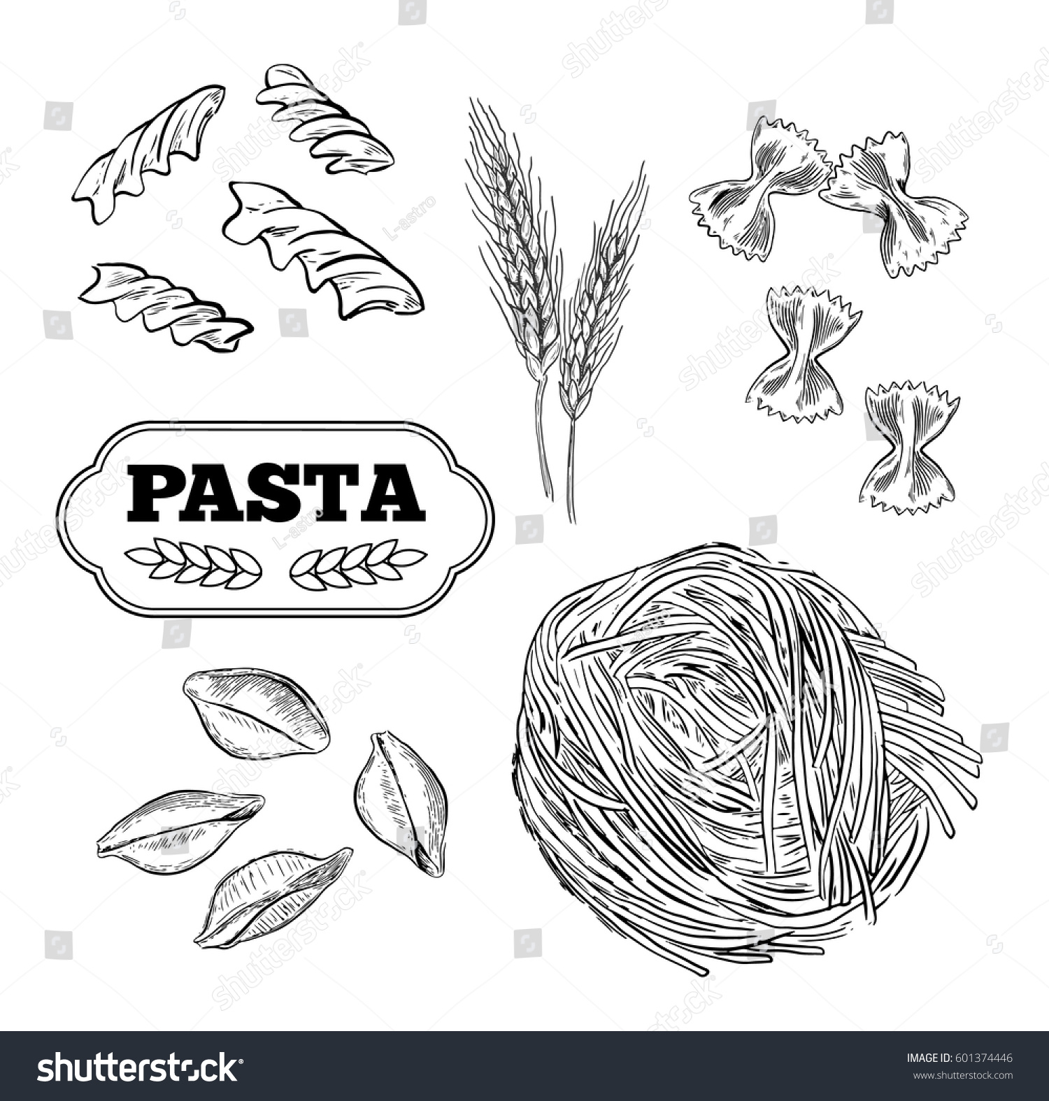 Pasta Vector Hand Drawn Isolated Set Stock Vector 601374446 - Shutterstock