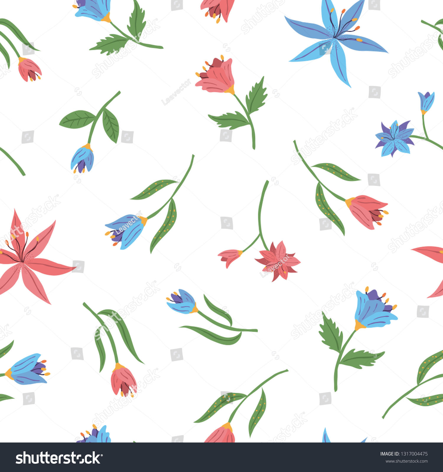 Pastel Color Simple Spring Flowers Seamless Stock Vector Royalty Free 1317004475