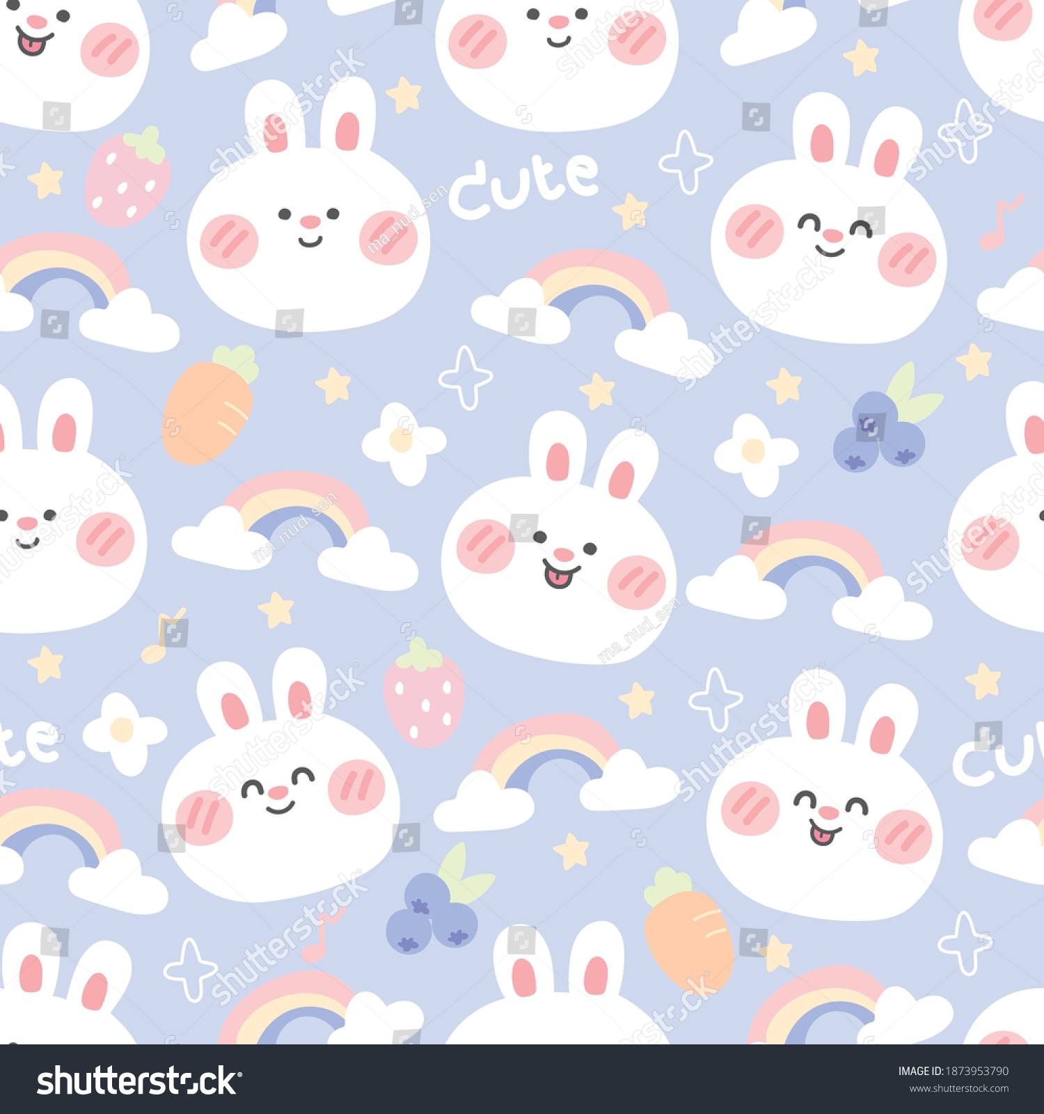 Pastel Conceptseamless Pattern Cute Rabbit Facecartoon Stock Vector ...