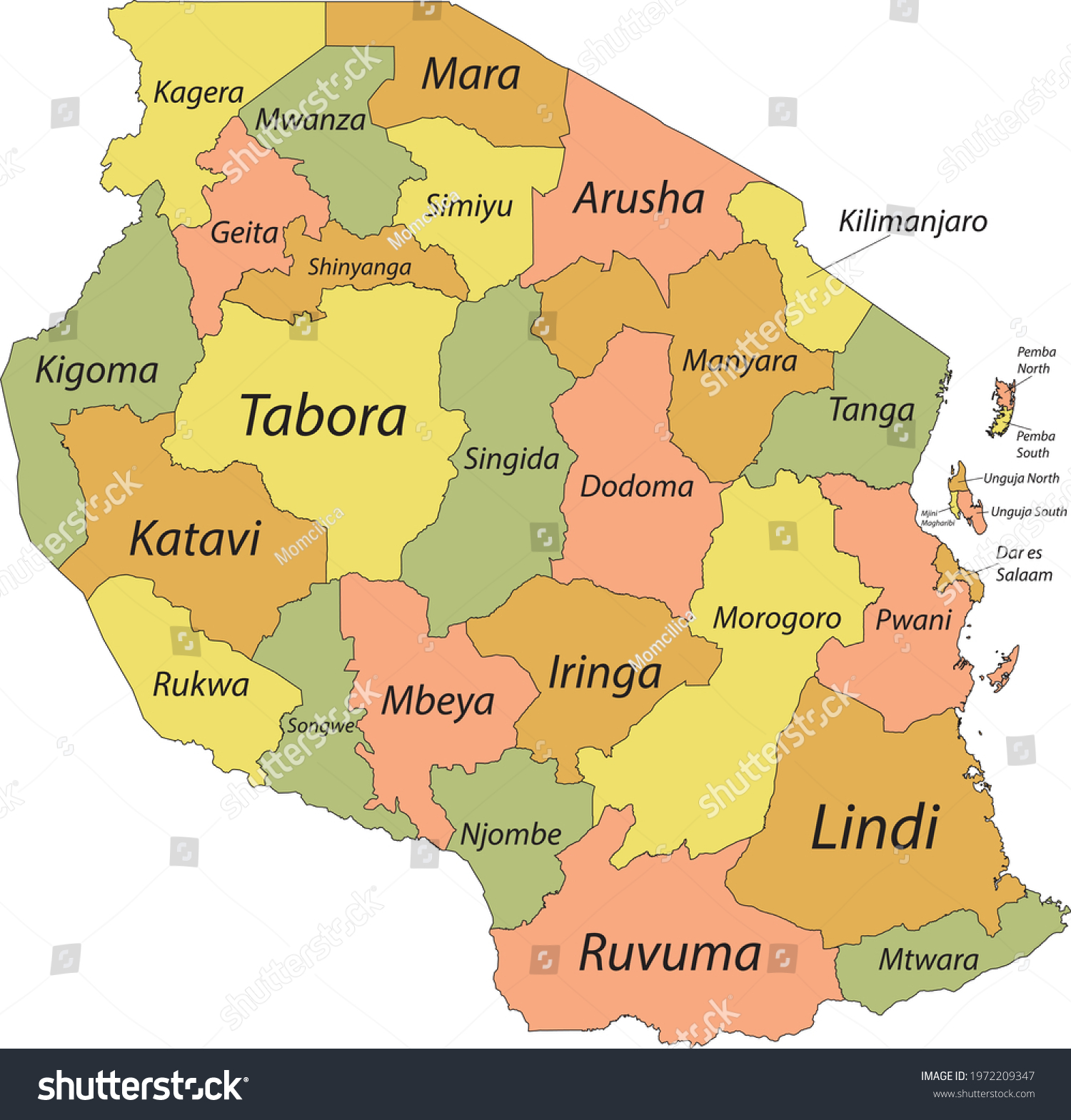 Regions Of Tanzania Map Tanzania Regions Images, Stock Photos & Vectors | Shutterstock