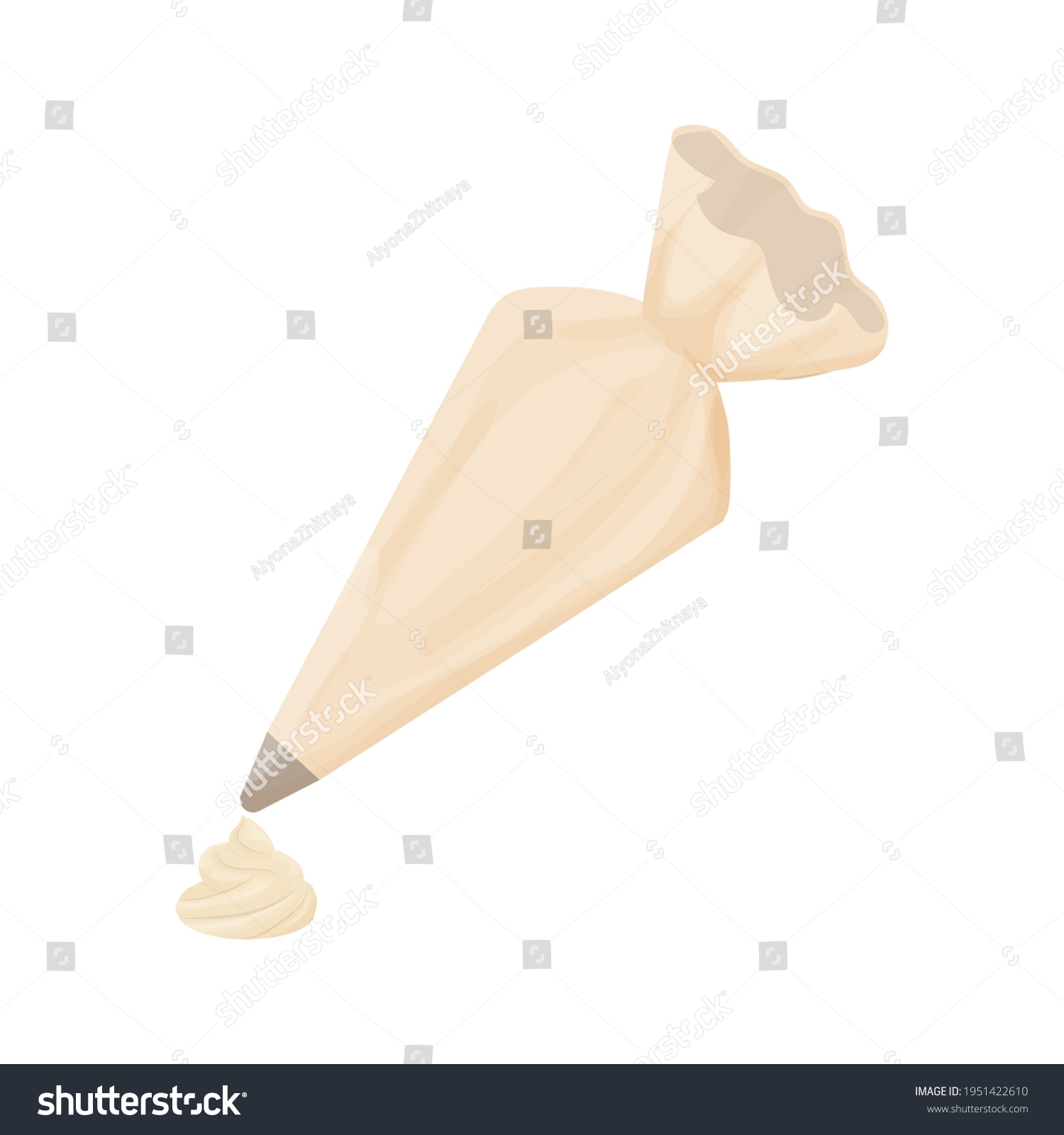 SVG of Pastry Bag icing with cream baking process in cartoon flat style isolated on white background. Kitchen equipment, utensil. For cake decoration, cream preparation. svg