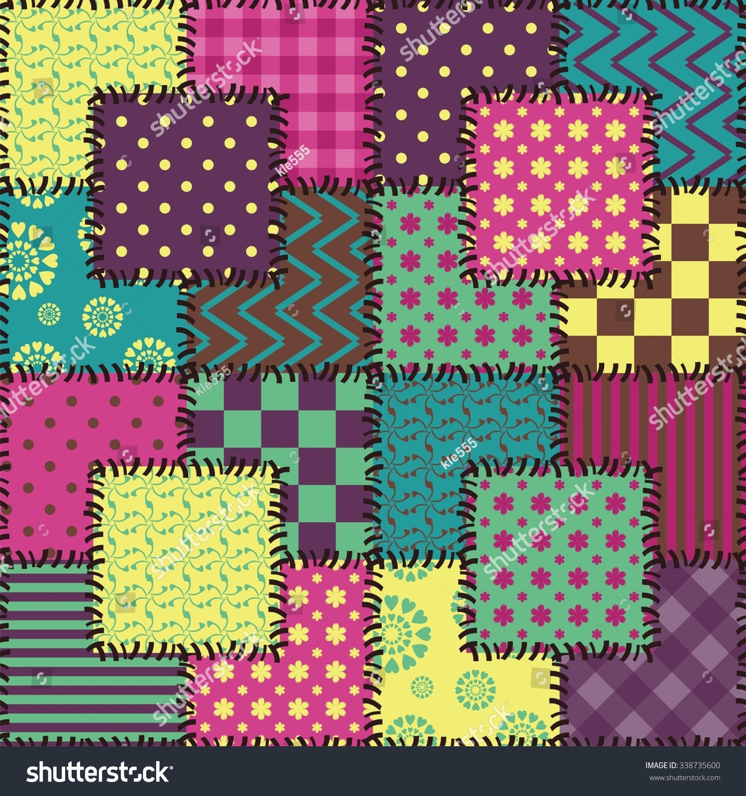 Patchwork Background Different Patterns เวกเตอร์สต็อก (ปลอดค่า