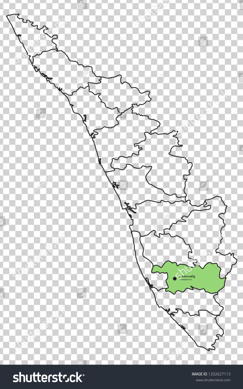 Pathanamthitta District Shown Highlighted Green Colour   Stock Vector Pathanamthitta District Is Shown Highlighted With Green Colour In Kerala Map With Its Name In 1202627113 