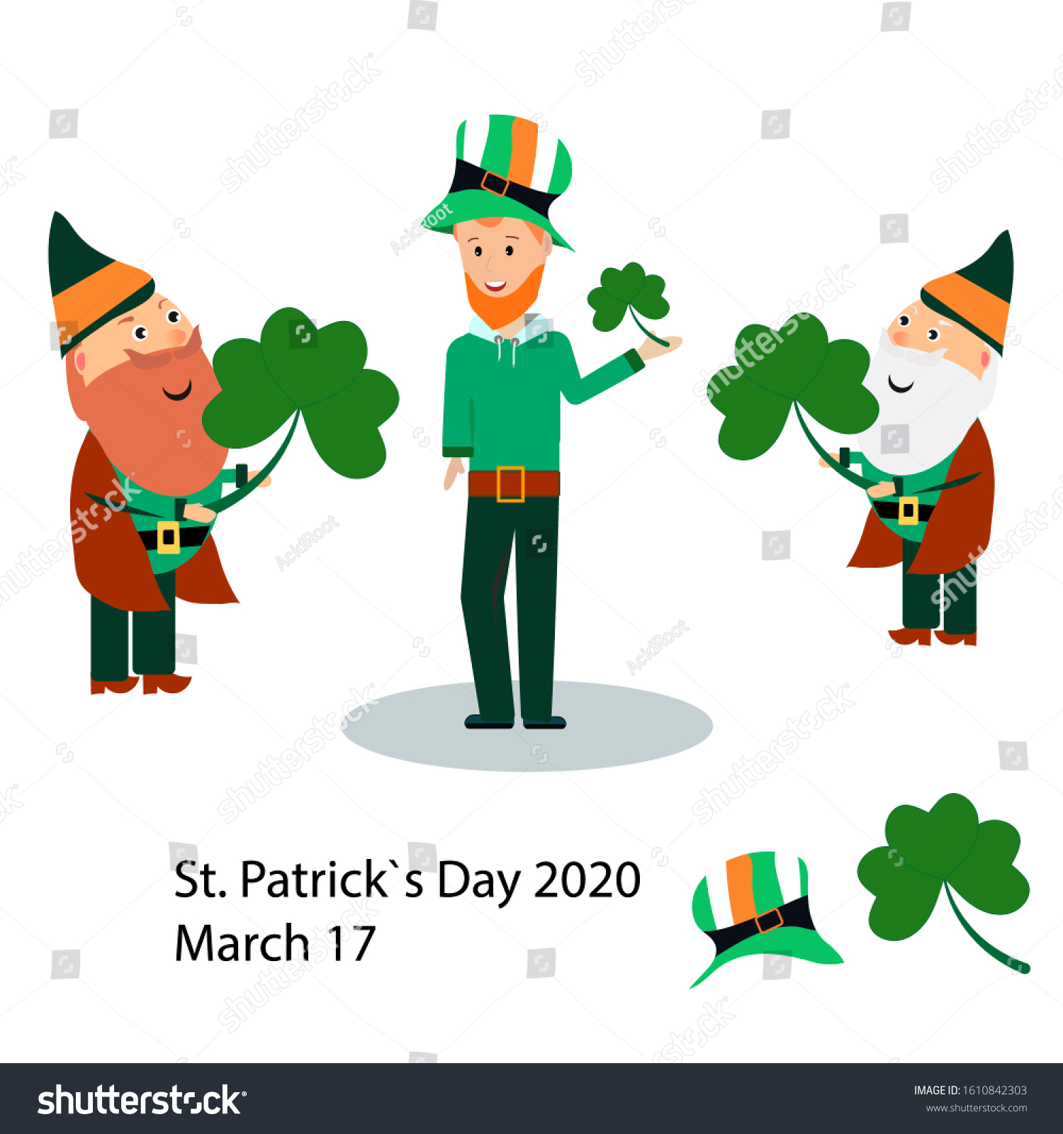 Patricks Day 2020 Character Feast Saint Stock Vector Royalty Free 1610842303