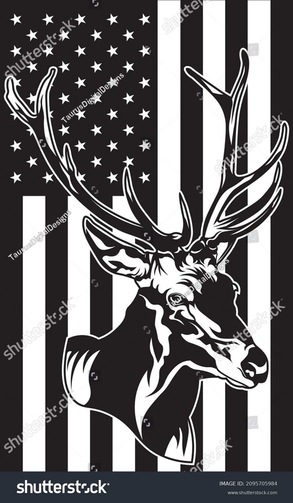 SVG of Patriotic hunter logo SVG design with a deer head and the US flag svg