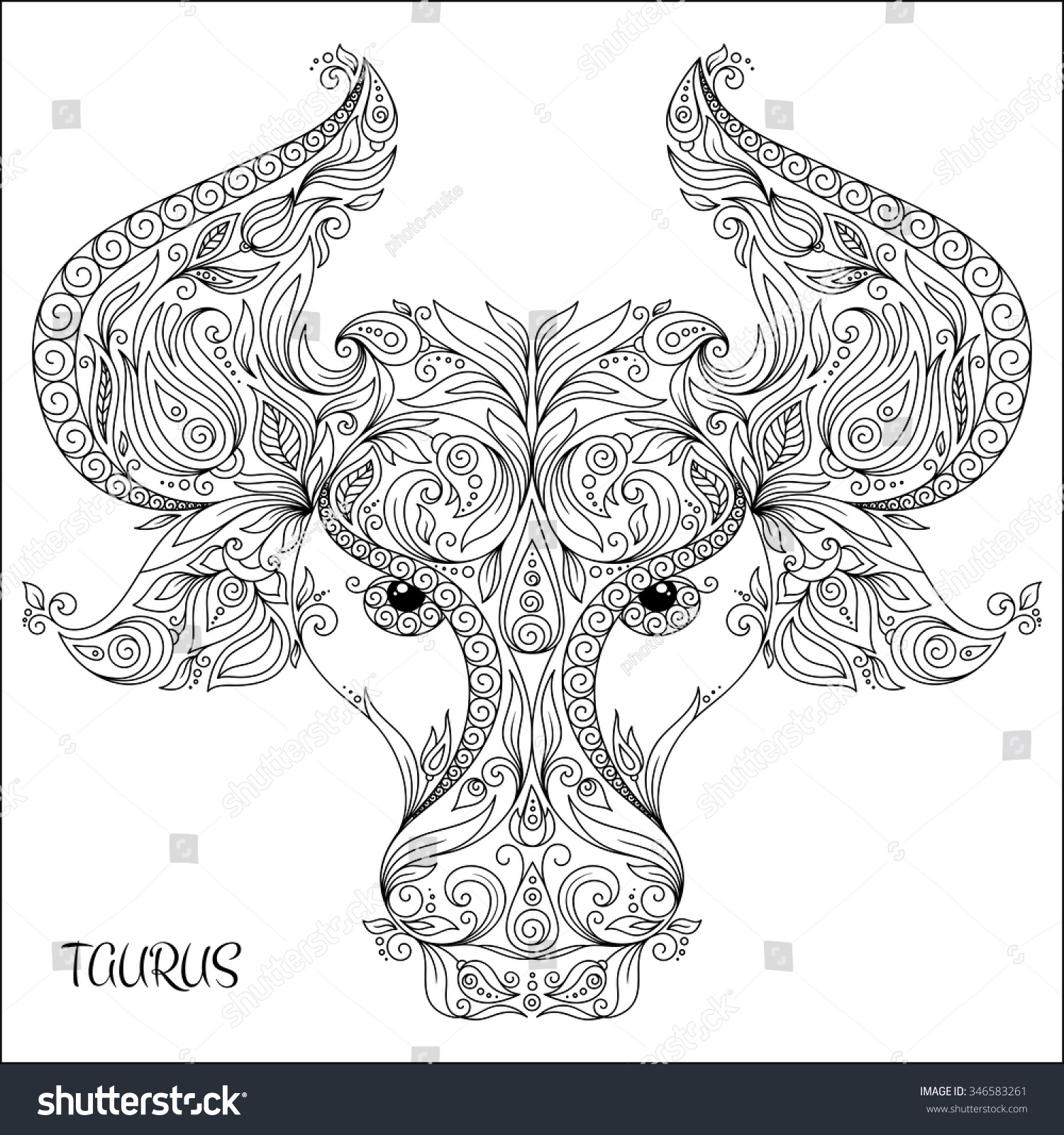 Zodiac Line Art : Pattern coloring book hand drawn line stock vector