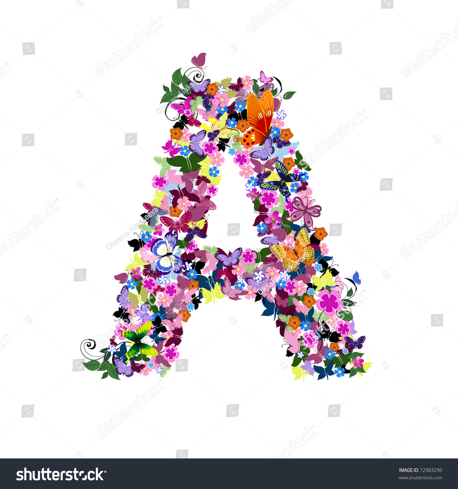 Pattern Letter Of Butterflies And Flowers Stock Vector Illustration ...