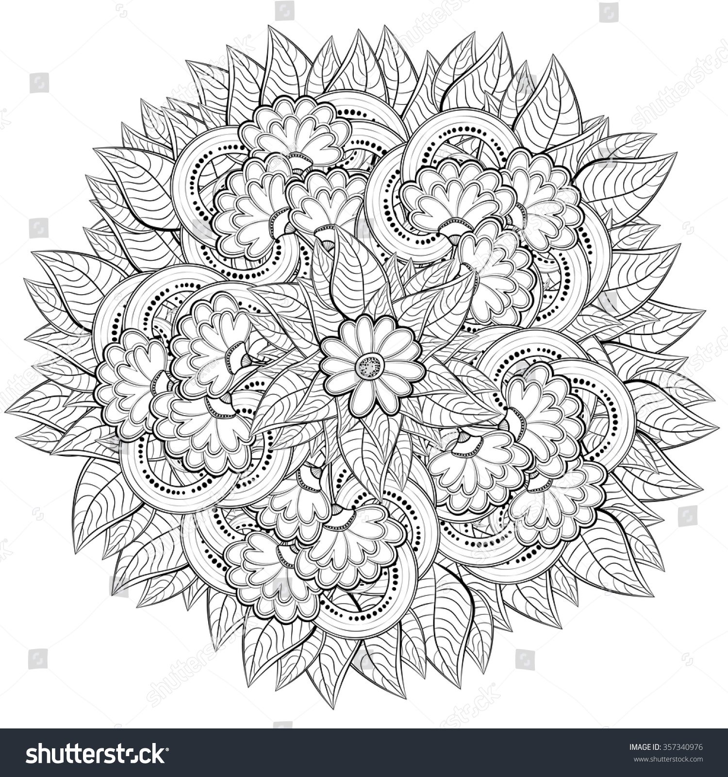 Pattern With Abstract Flowers Coloring Book Page For Adult