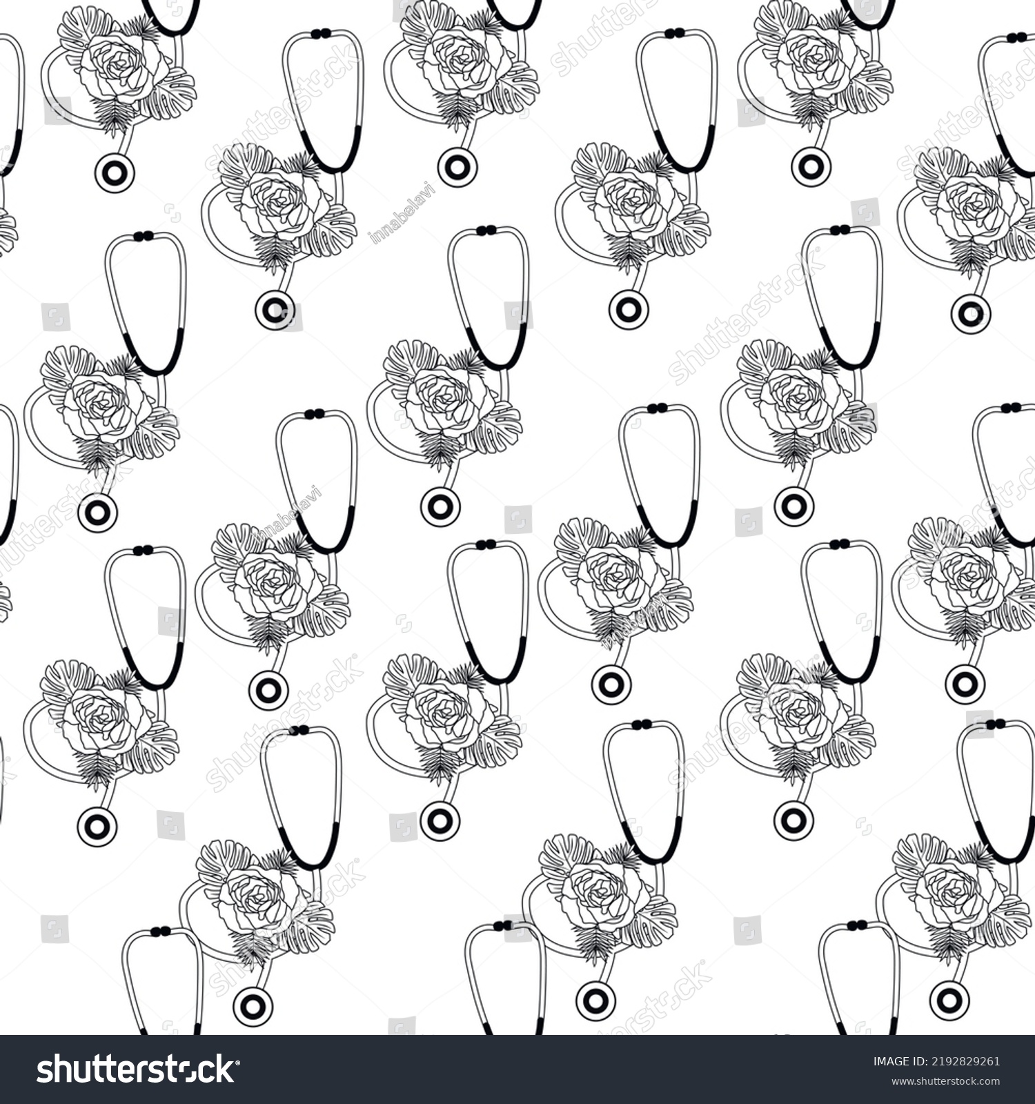 SVG of Pattern with Floral Stethoscope. Nurse file. Nurse cut pattern. Stethoscope cut file. Flower Stethoscope. Illustration. Textile design. svg