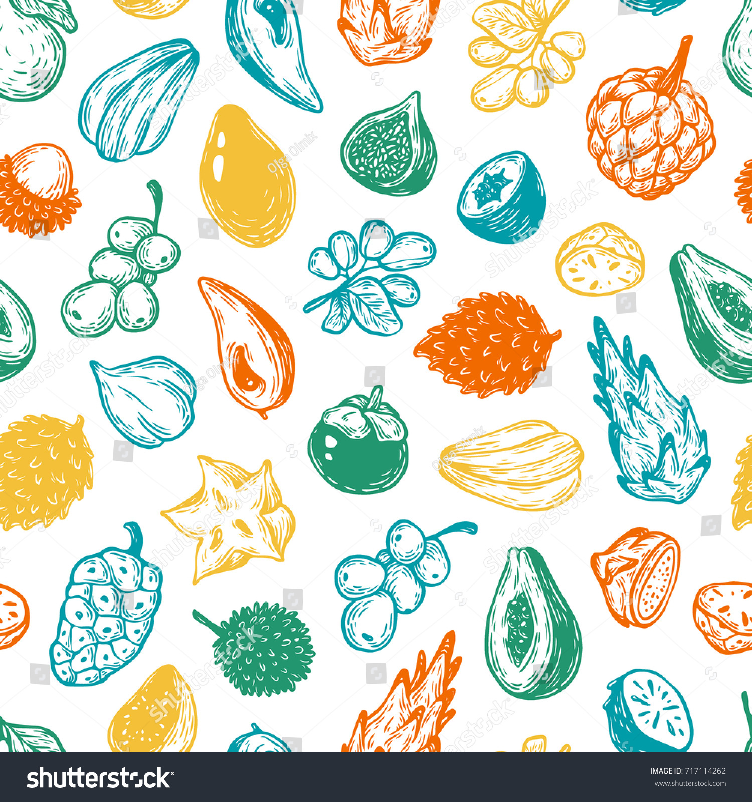 pattern vector exotic fruits tropical fruits stock vector