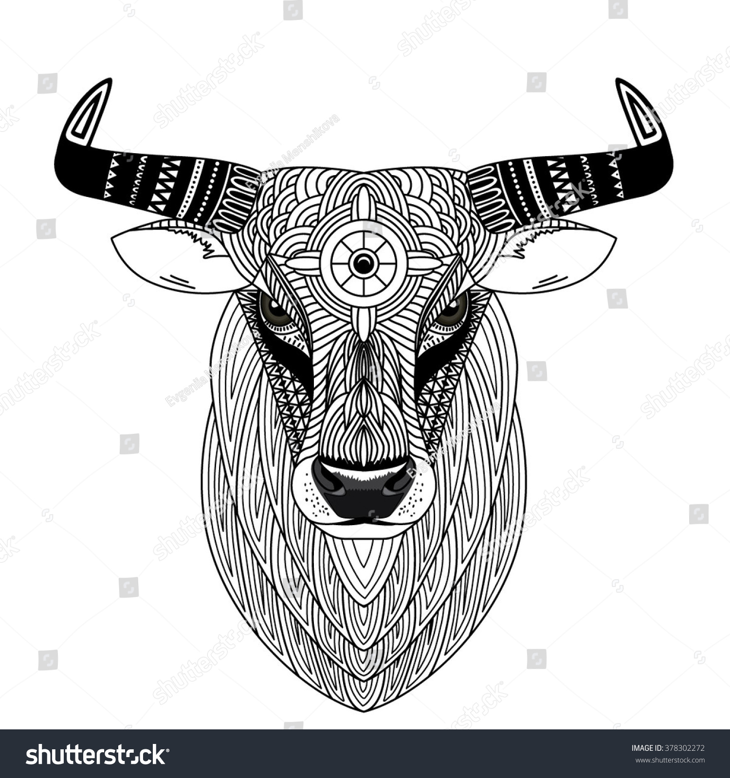 Patterned Head Bull Vector Illustration Zentangle Stock Vector ...