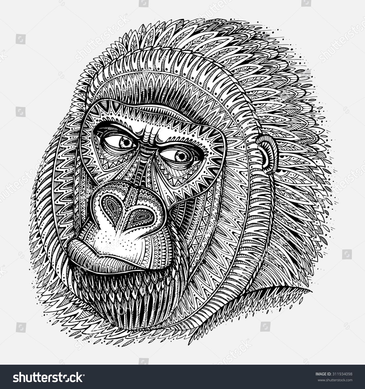 patterned head gorilla graphic ornamental style stock vector patterned head gorilla graphic ornamental style stock vector