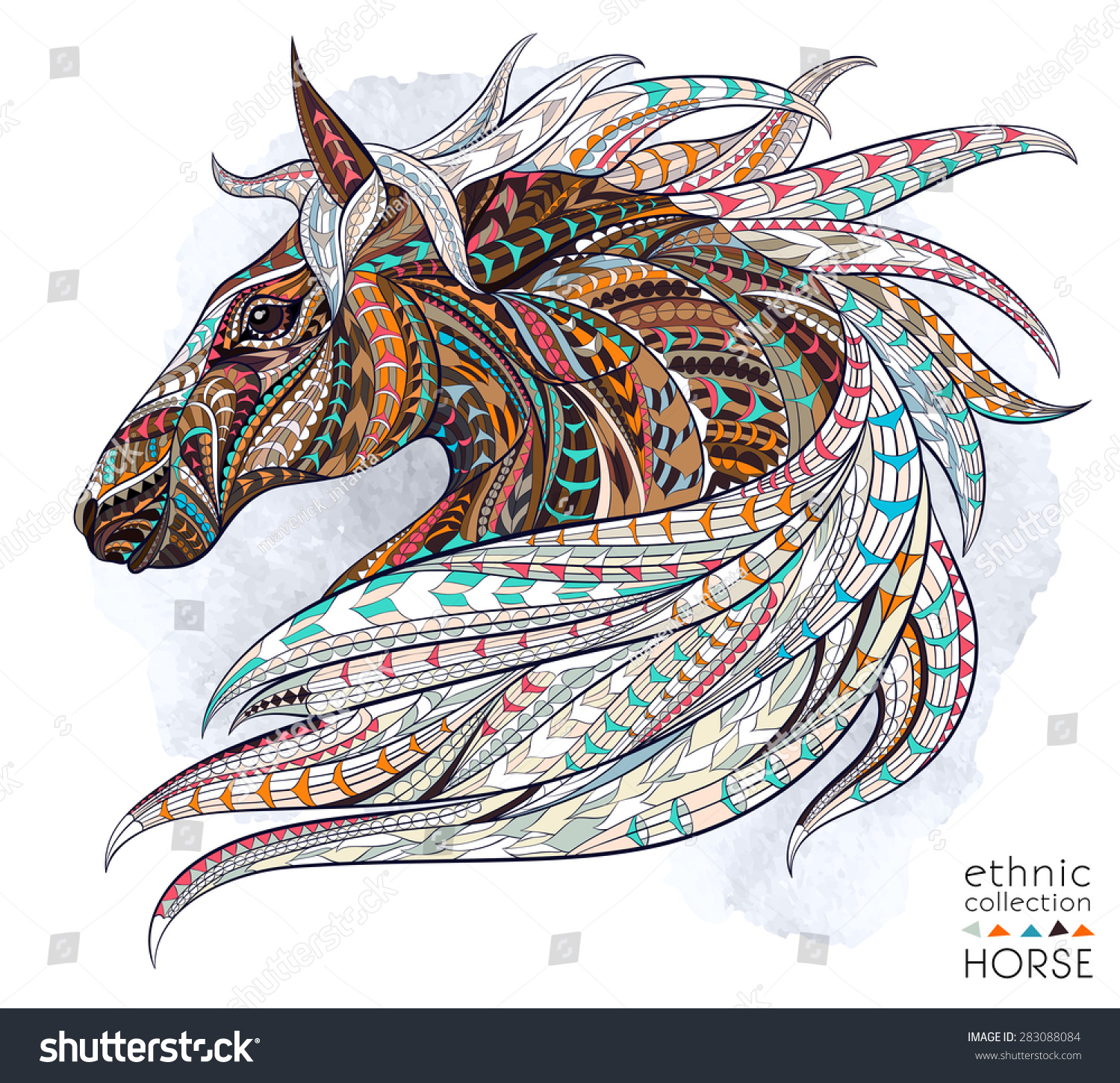 Patterned Head Of The Horse On The Grunge Background. African / Indian ...