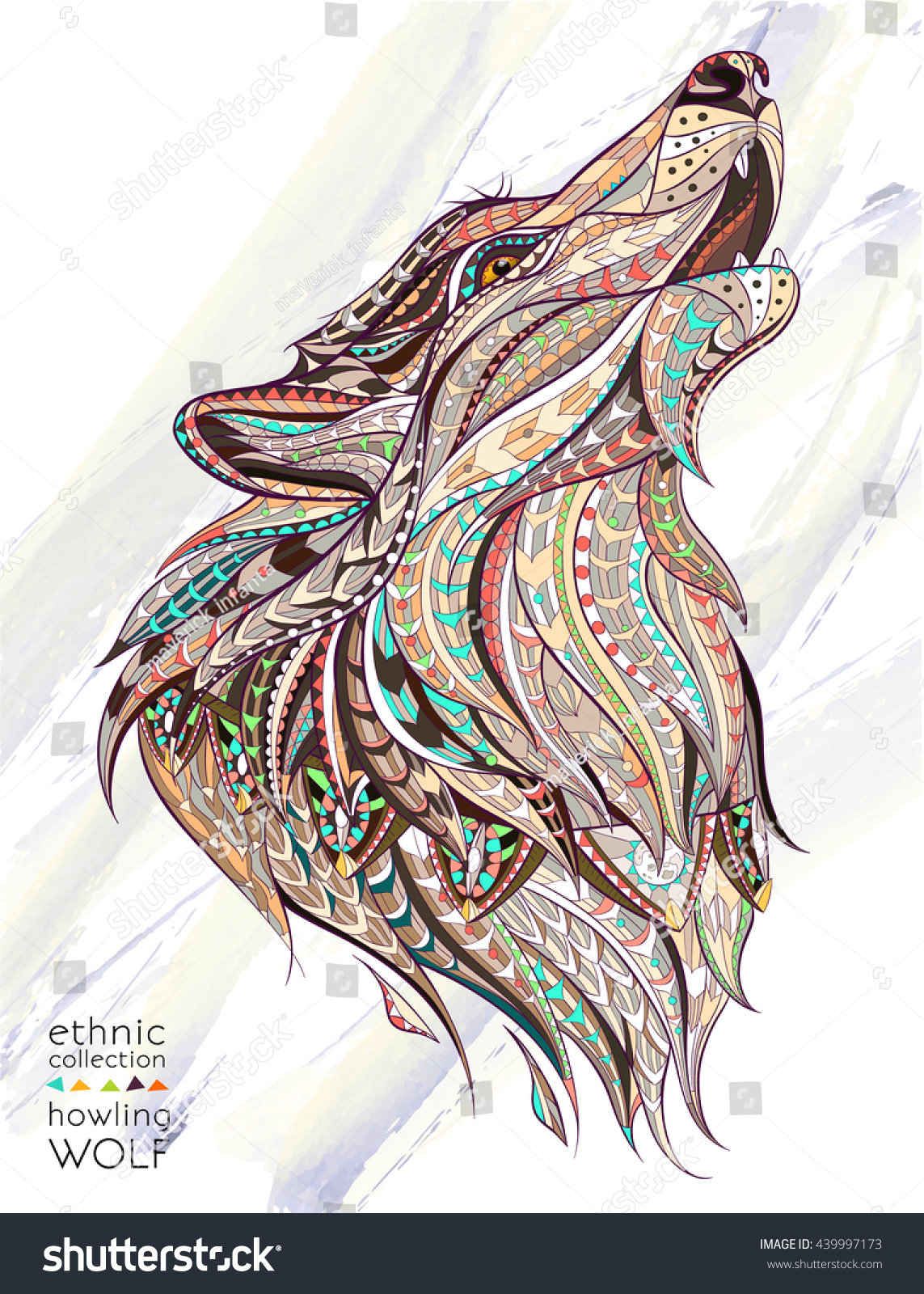 patterned head howling wolf on grunge stock vector patterned head howling wolf on grunge stock vector