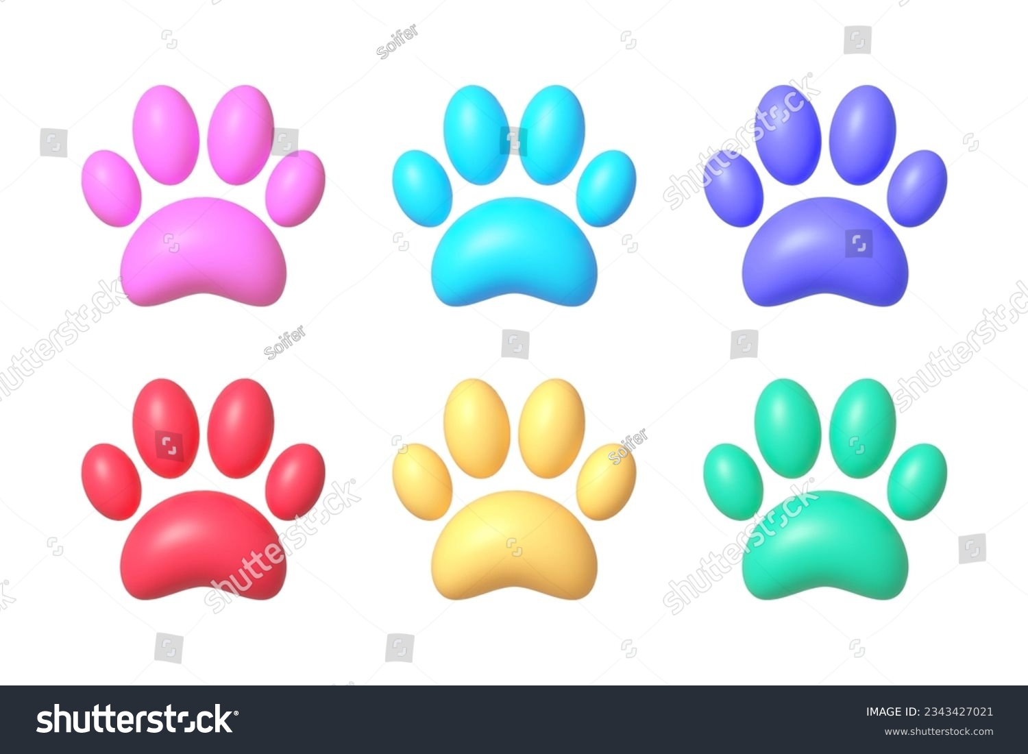 SVG of Paw 3d set on white background. Dog, puppy, cat, bear, wolf silhouette. Vector isolated illustration svg