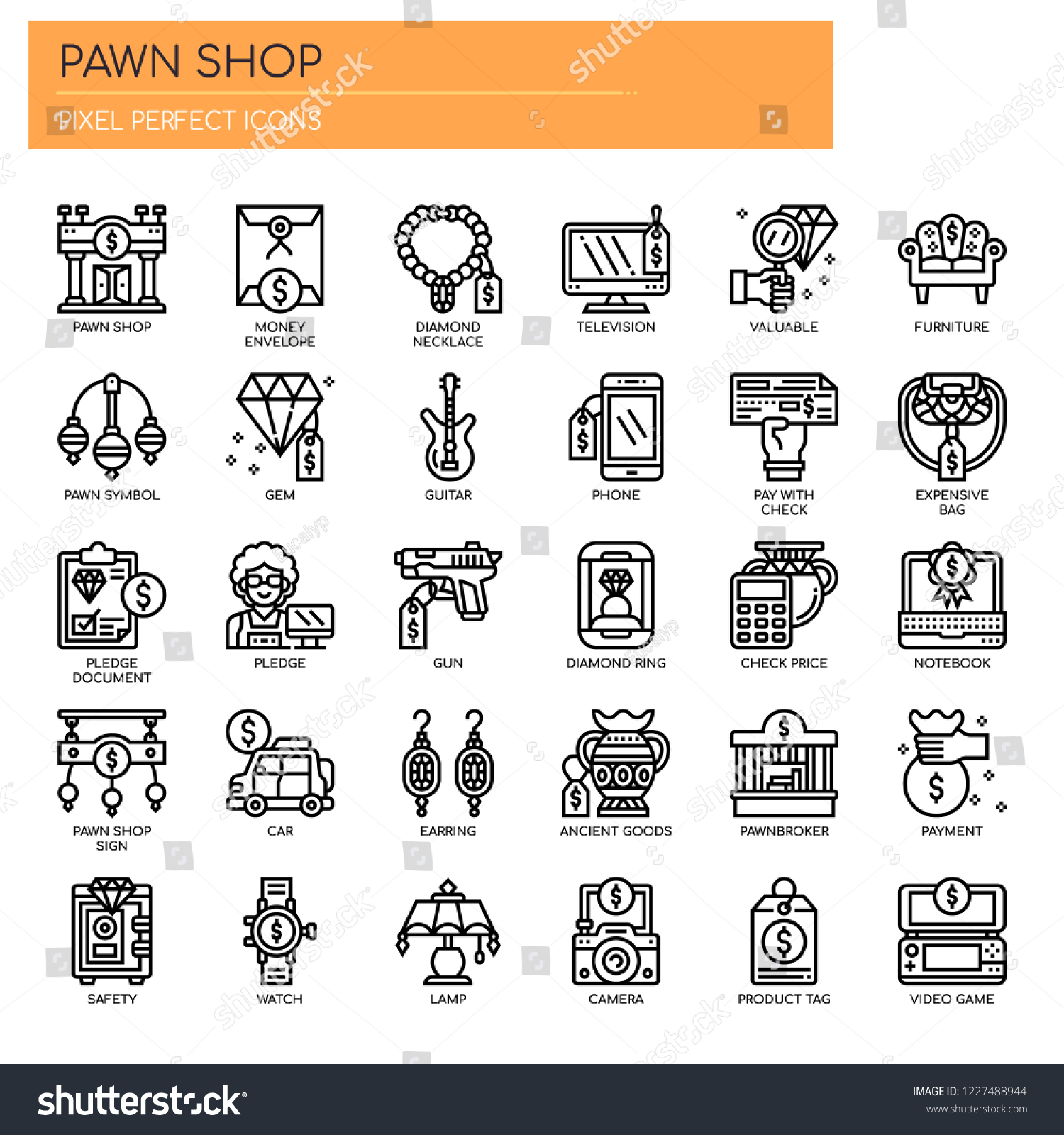 Pawn Shop Thin Line Pixel Perfect Stock Vector Royalty Free