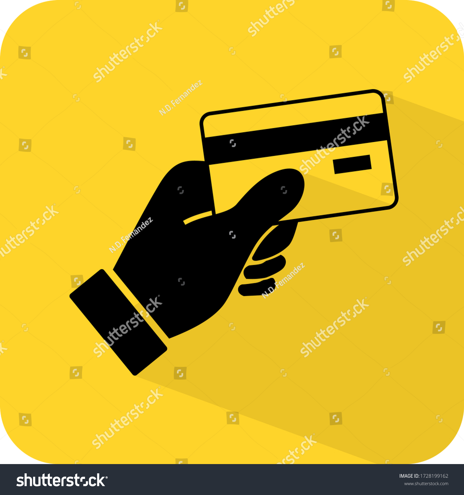 SVG of Pay with credit card sign. Digital payment available. E money. Online shopping. Flat drawing shadow design. Black vector Yellow Illustration. Product service brand logo. Board label banner. App icon. svg