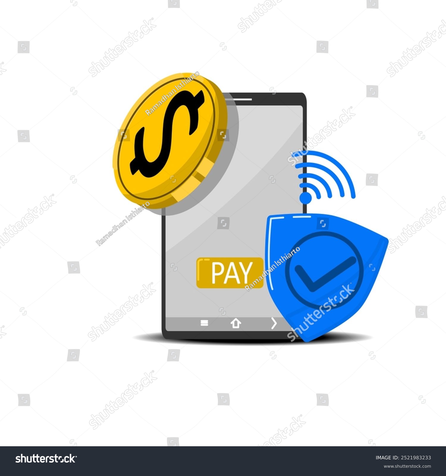 mobile payment concept with dollar coin and shield clip art preview