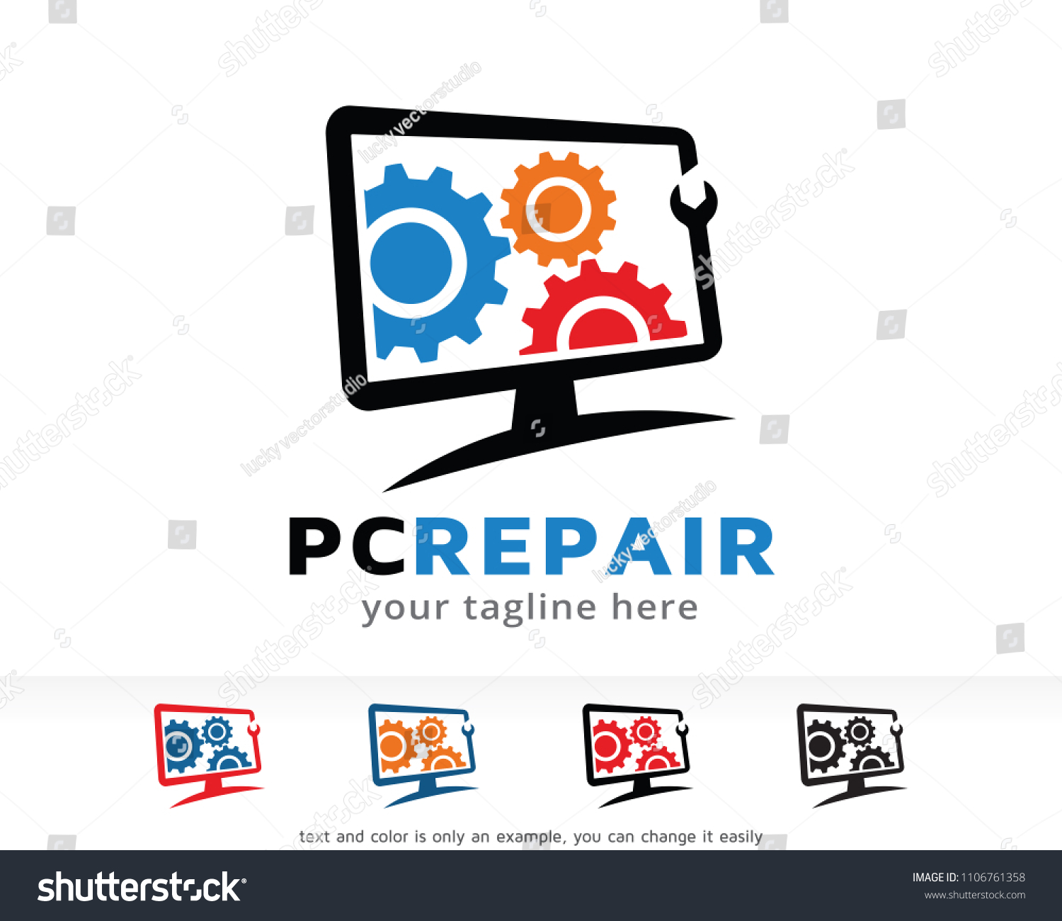 Pc Repair Logo Symbol Template Design Stock Vector (Royalty Free ...