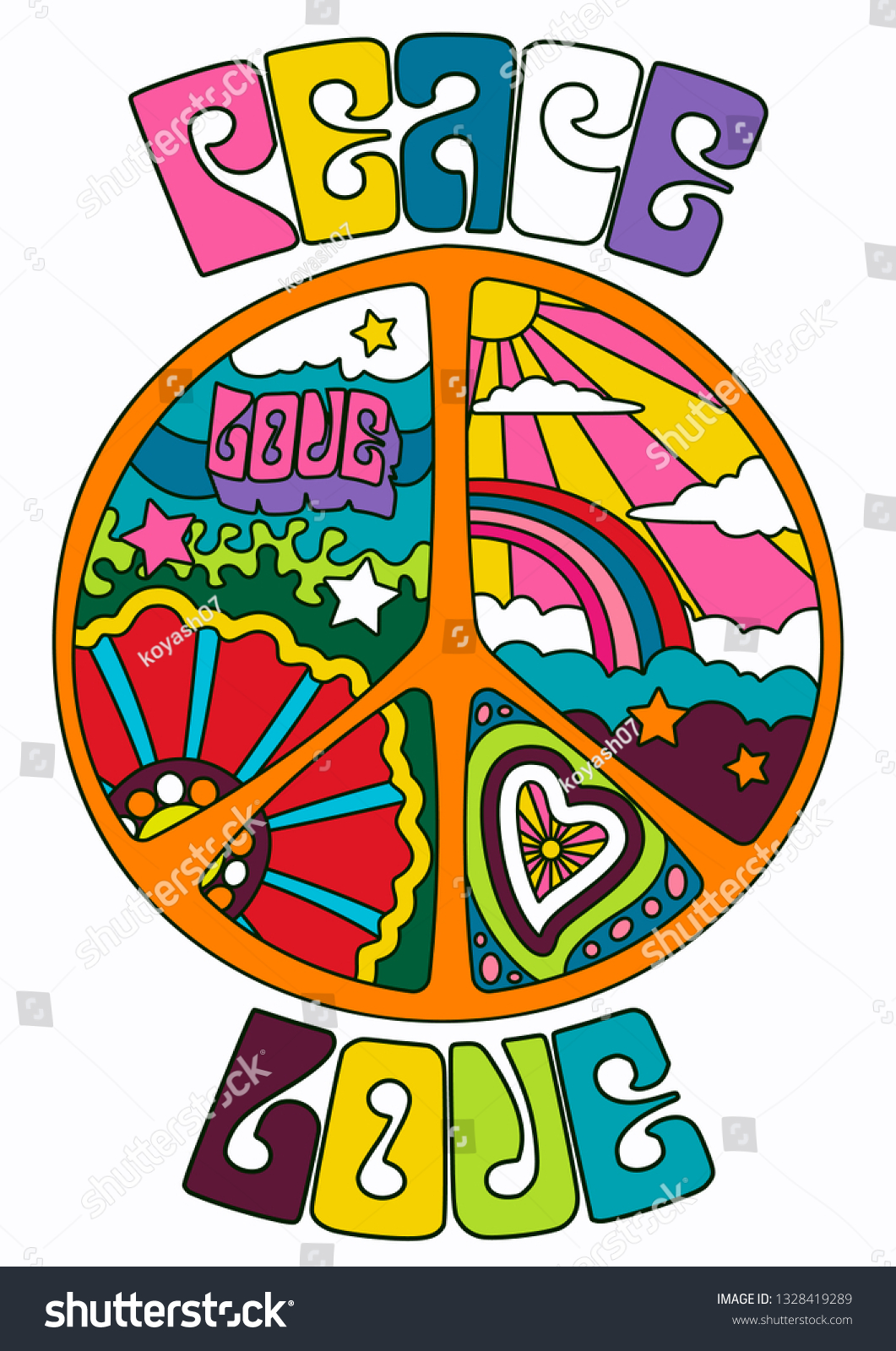Peace Love Psychedelic Sixties Hippie Style Stock Vector (Royalty Free ...