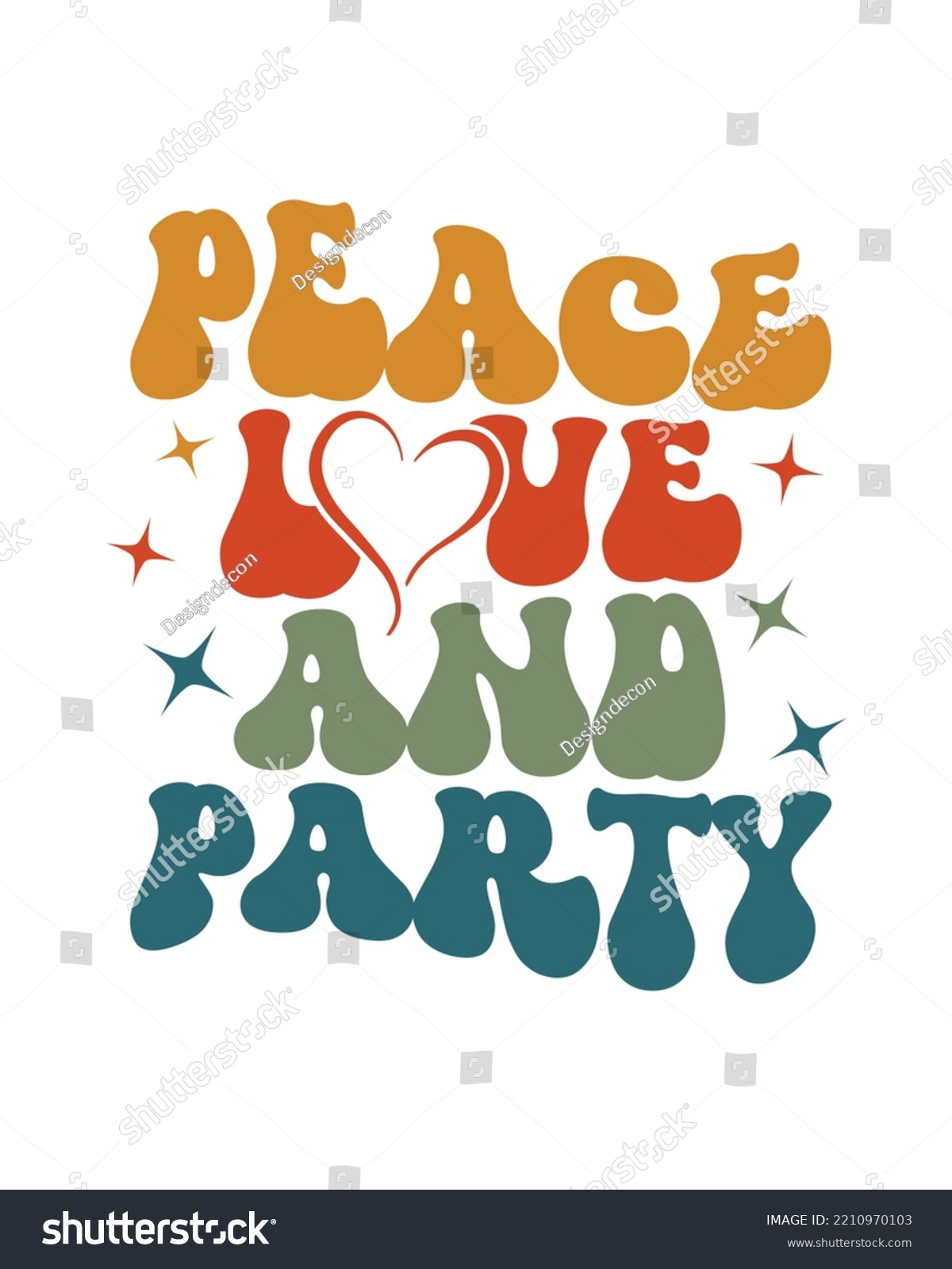 SVG of Peace Love And Party Wedding quote retro groovy typography sublimation SVG on white background svg