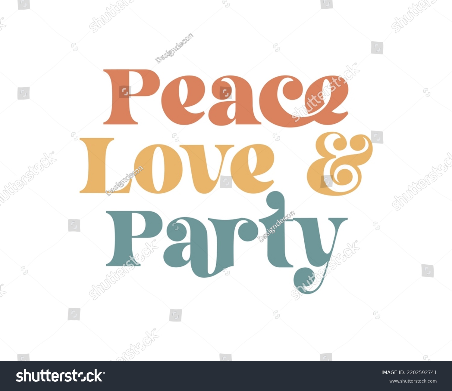 SVG of Peace Love and Party Wedding quote retro wavy typography sublimation SVG on white background svg