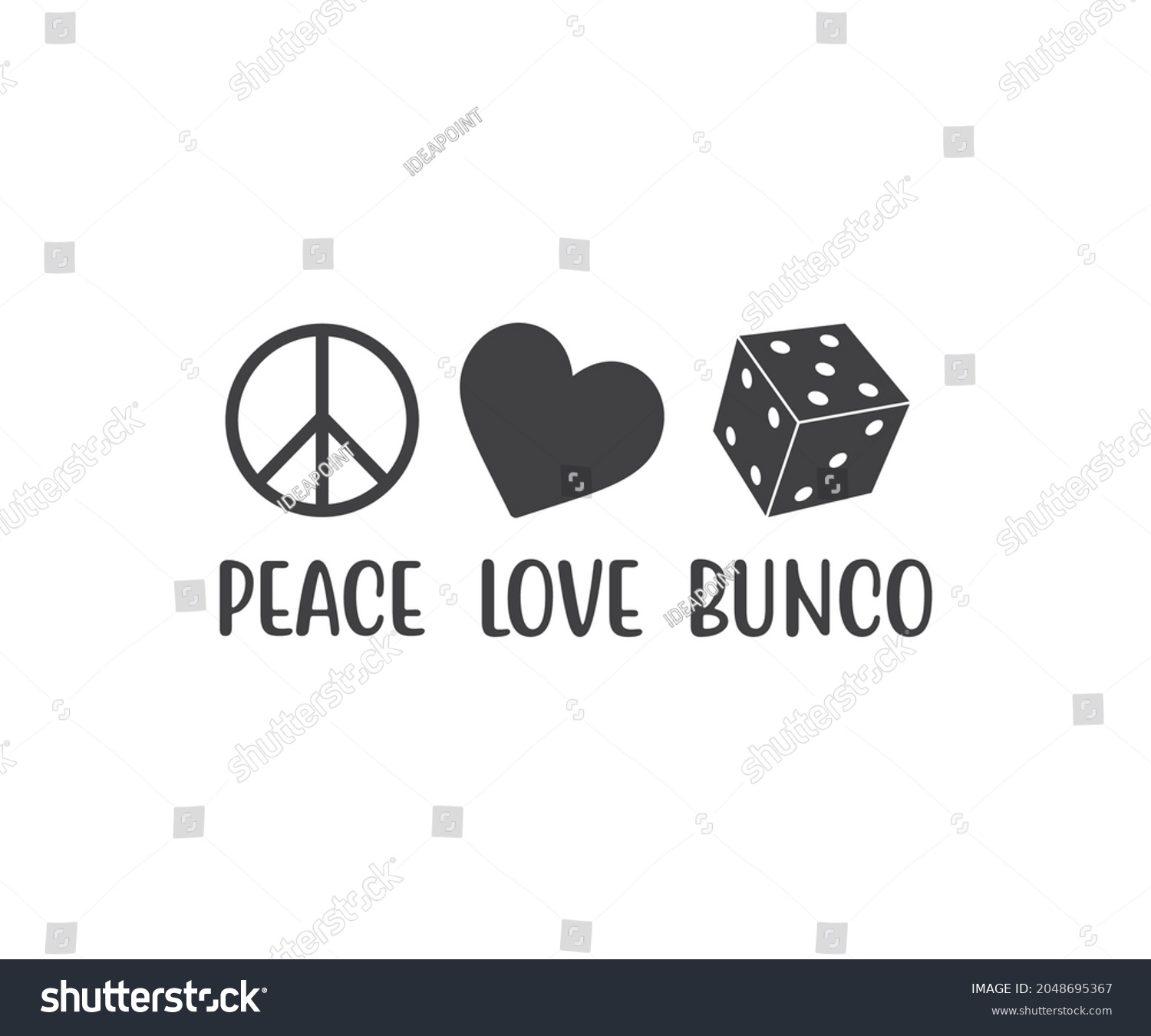 SVG of Peace Love Bunco and  Bunco monogram, Casino clip art svg