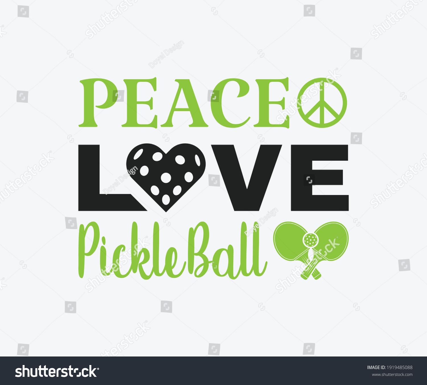SVG of Peace love PickleBall, Printable Vector Illustration. Pickleball SVG. Great for badge t-shirt and postcard designs. Vector graphic illustration. svg