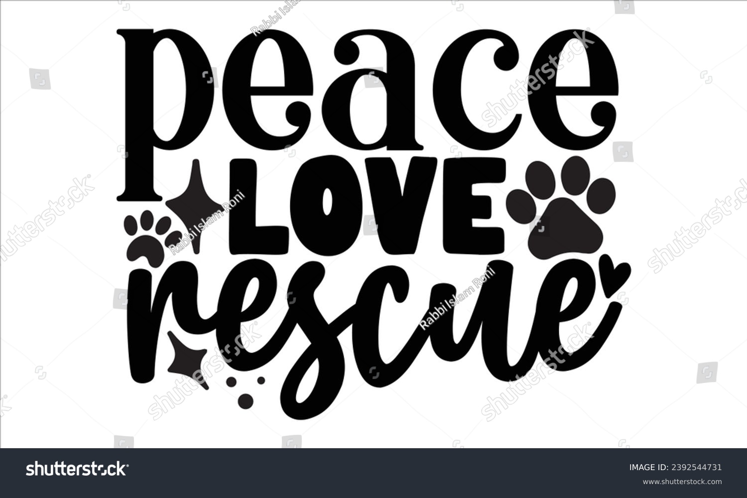 SVG of Peace Love Rescue, Cat t-shirt design vector file svg