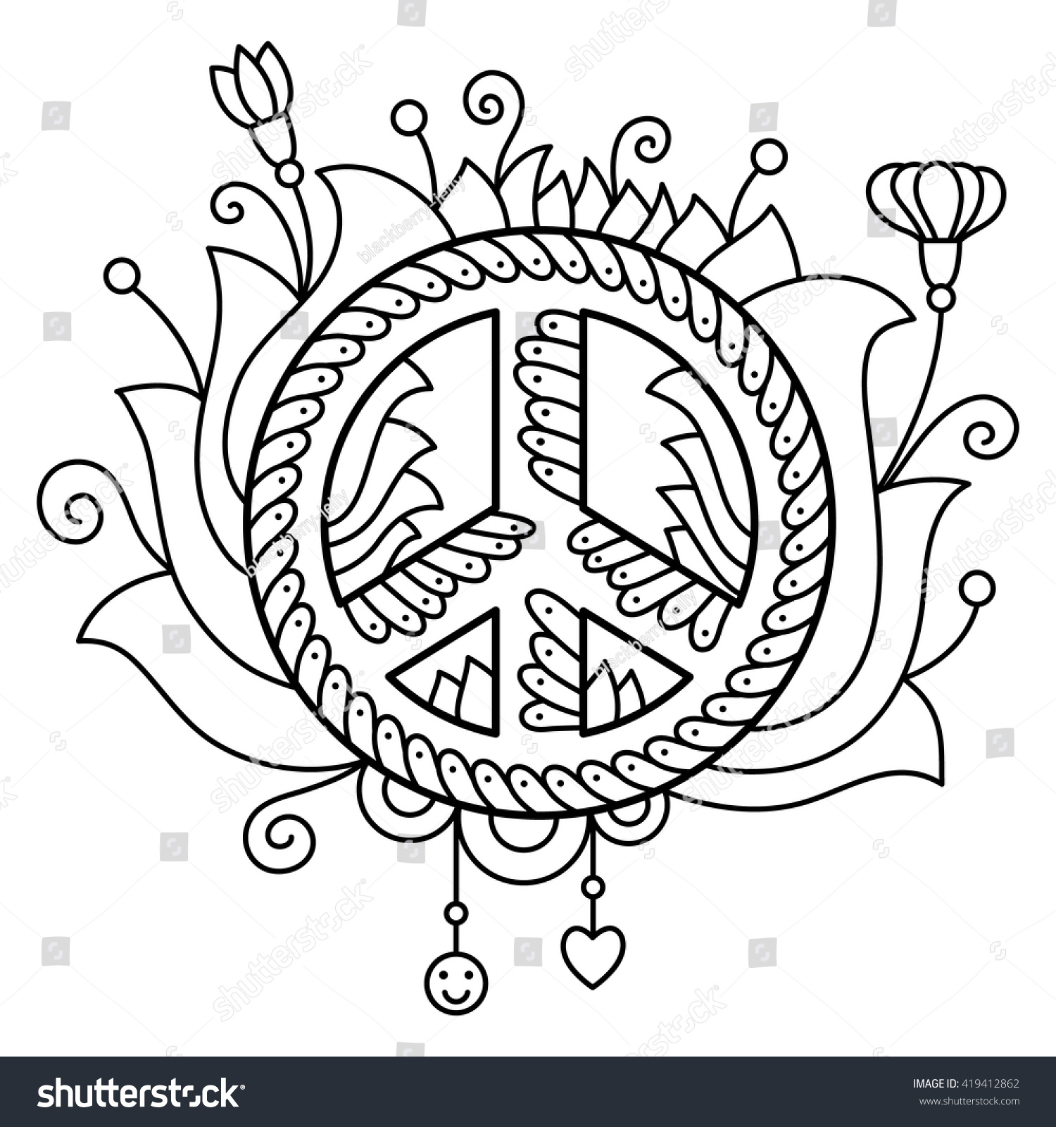 Download Peace Symbol Coloring Page Vector Stock Vector 419412862 - Shutterstock