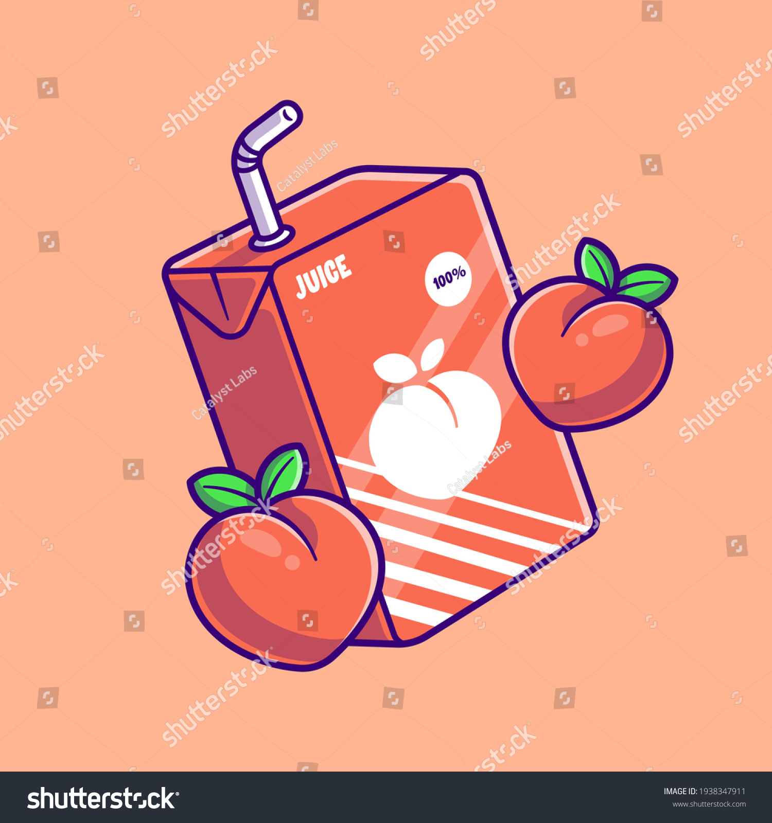 SVG of Peach Juice Box Cartoon Vector Icon Illustration. Food And Drink Icon Concept Isolated Premium Vector. Flat Cartoon Style svg