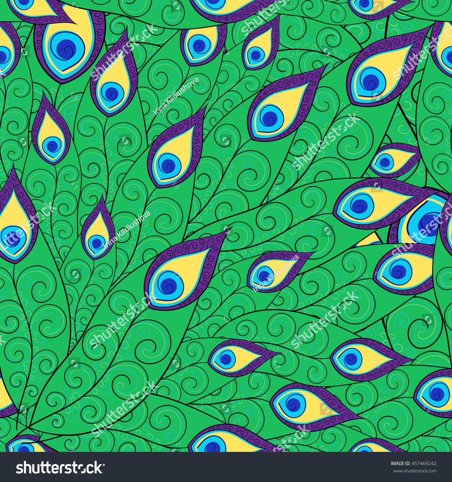 Peacock Feather Pattern Vector Seamless Colorful Stock Vector Royalty Free 457469242