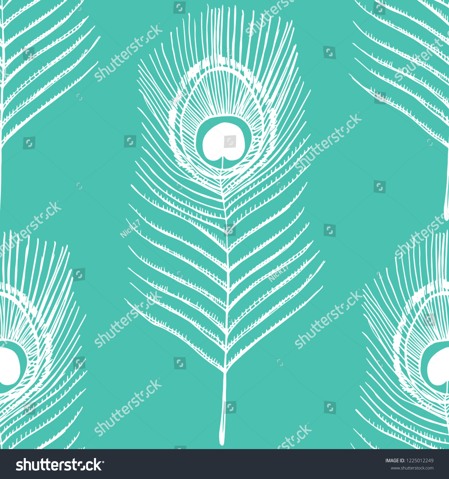 Peacock Feather Seamless Pattern Hand Drawn Stock Vector Royalty Free 1225012249 Shutterstock 1713