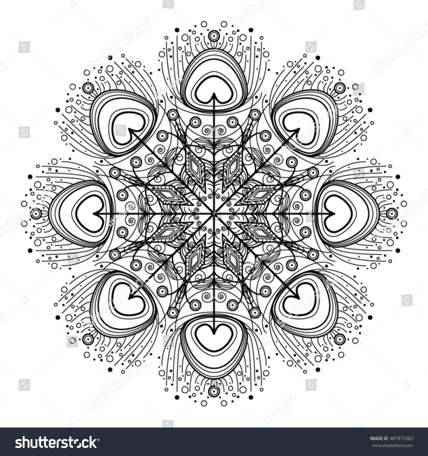 Peacock Feather Themed Mandala Use Adult Stock Vector Royalty Free 487871083