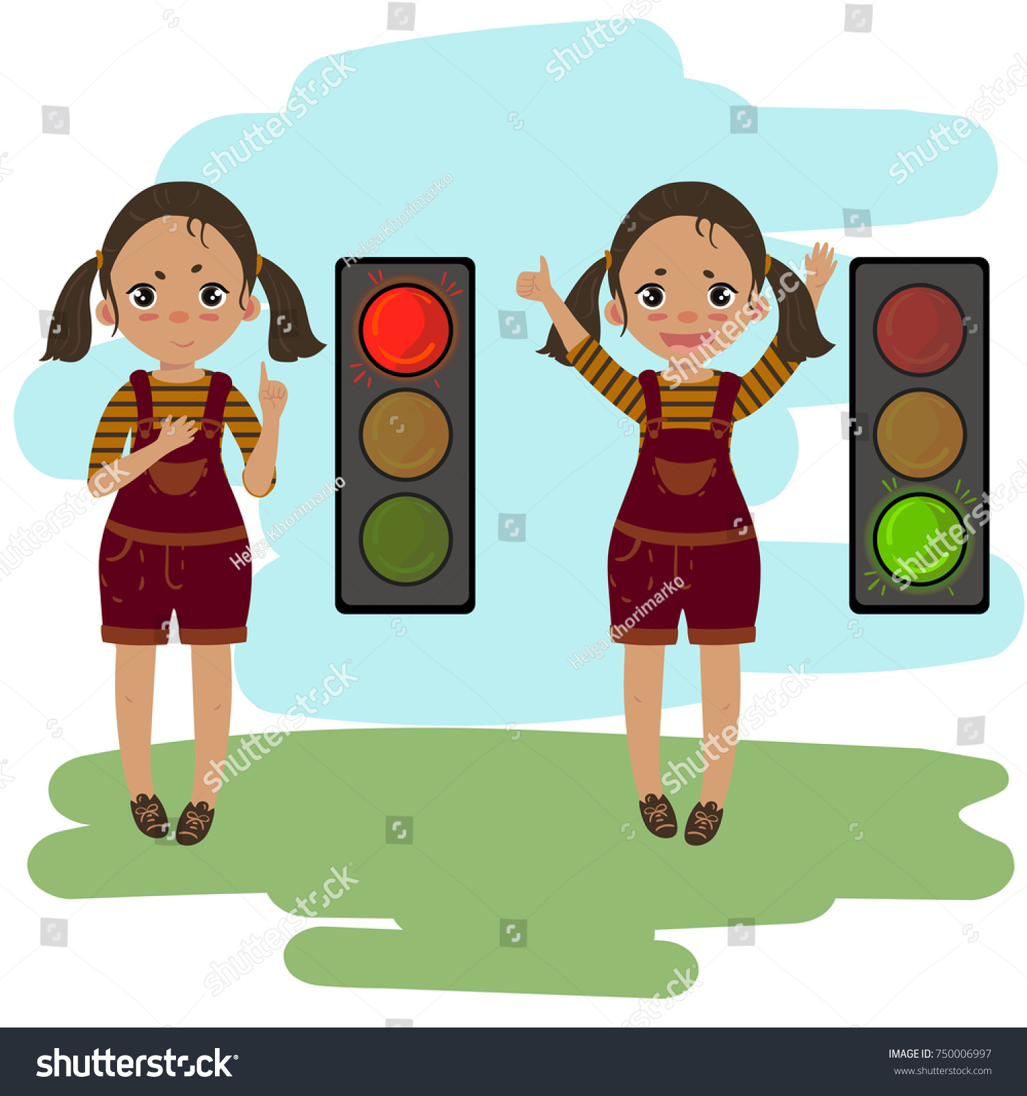 Pedestrian Traffic Light Girl Shows Explains Stock Vector Royalty Free