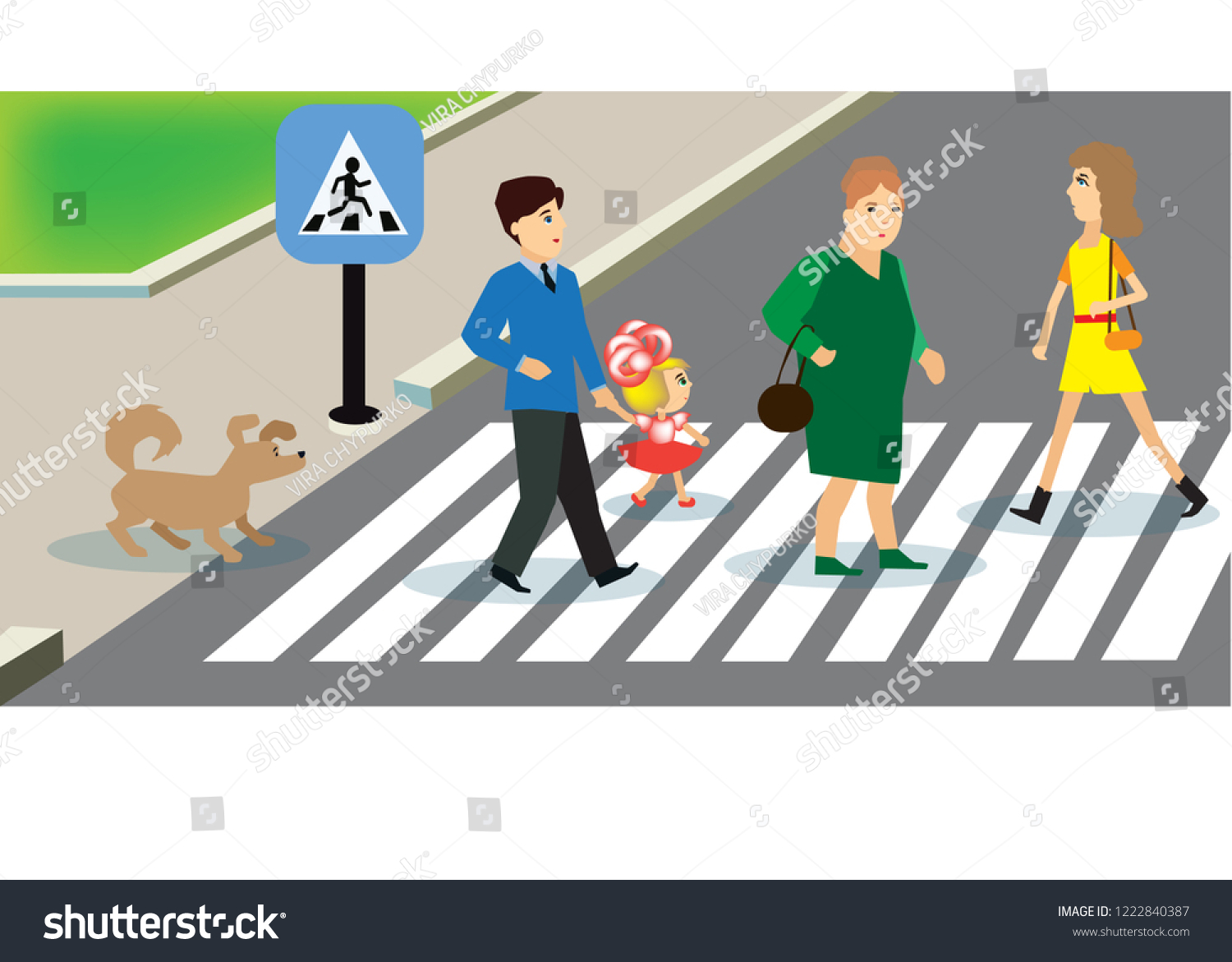 Pedestrians Cross Road Through Pedestrian Crossing Stock Vector Royalty Free