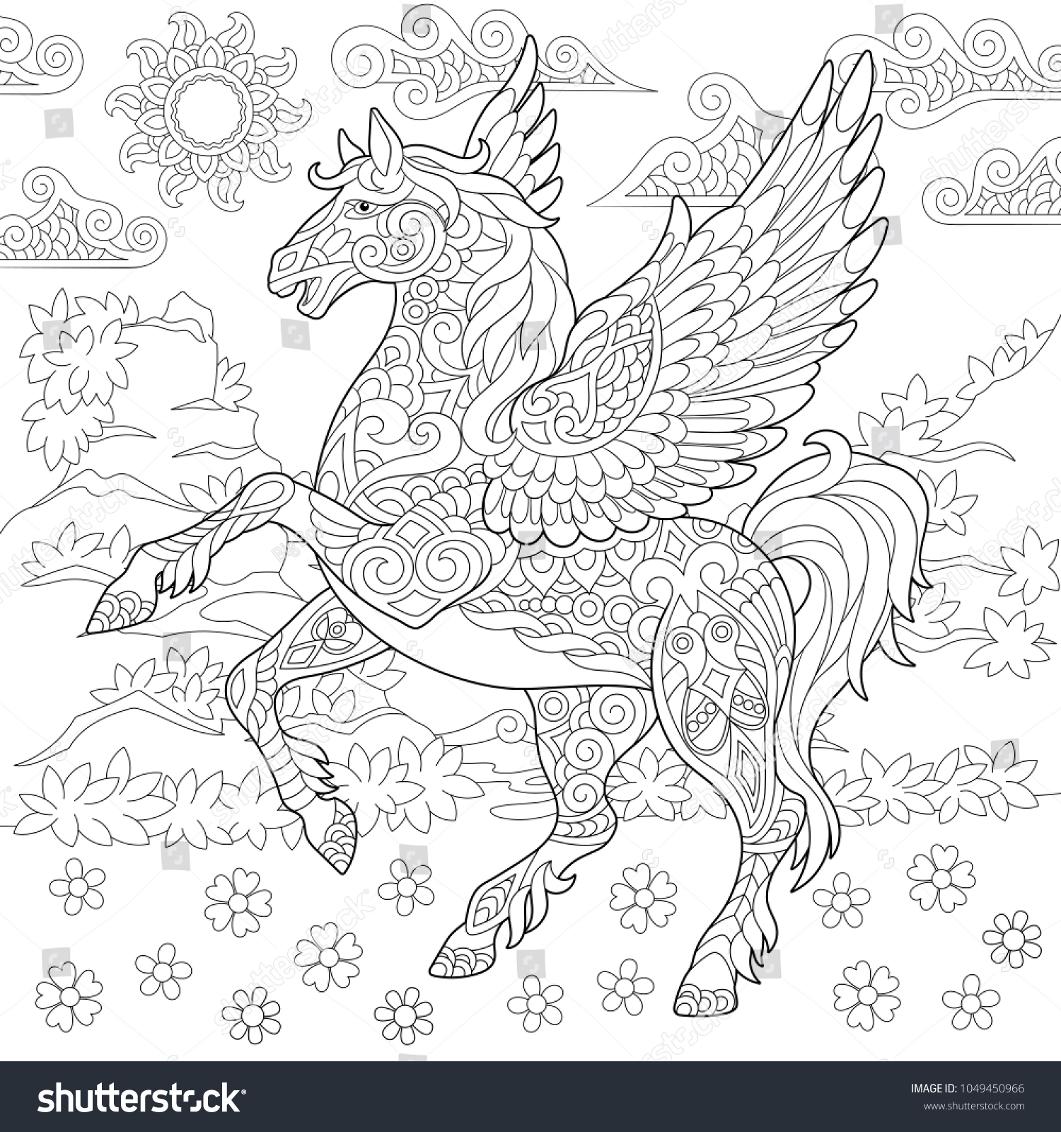 Pegasus Coloring Page Greek Mythological Winged Stock Vector ...