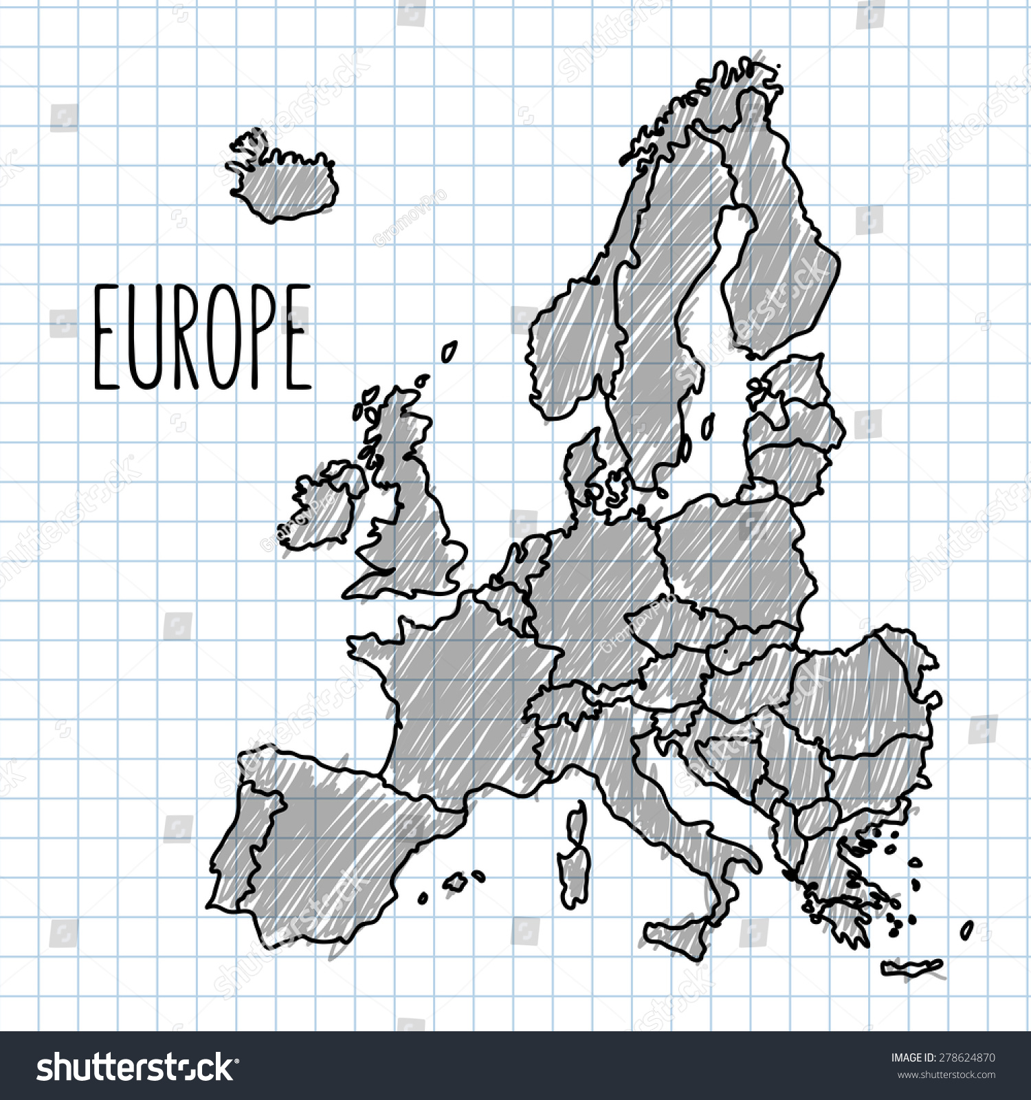 Pen Hand Drawn Europe Map Vector เวกเตอร์สต็อก (ปลอดค่าลิขสิทธิ์