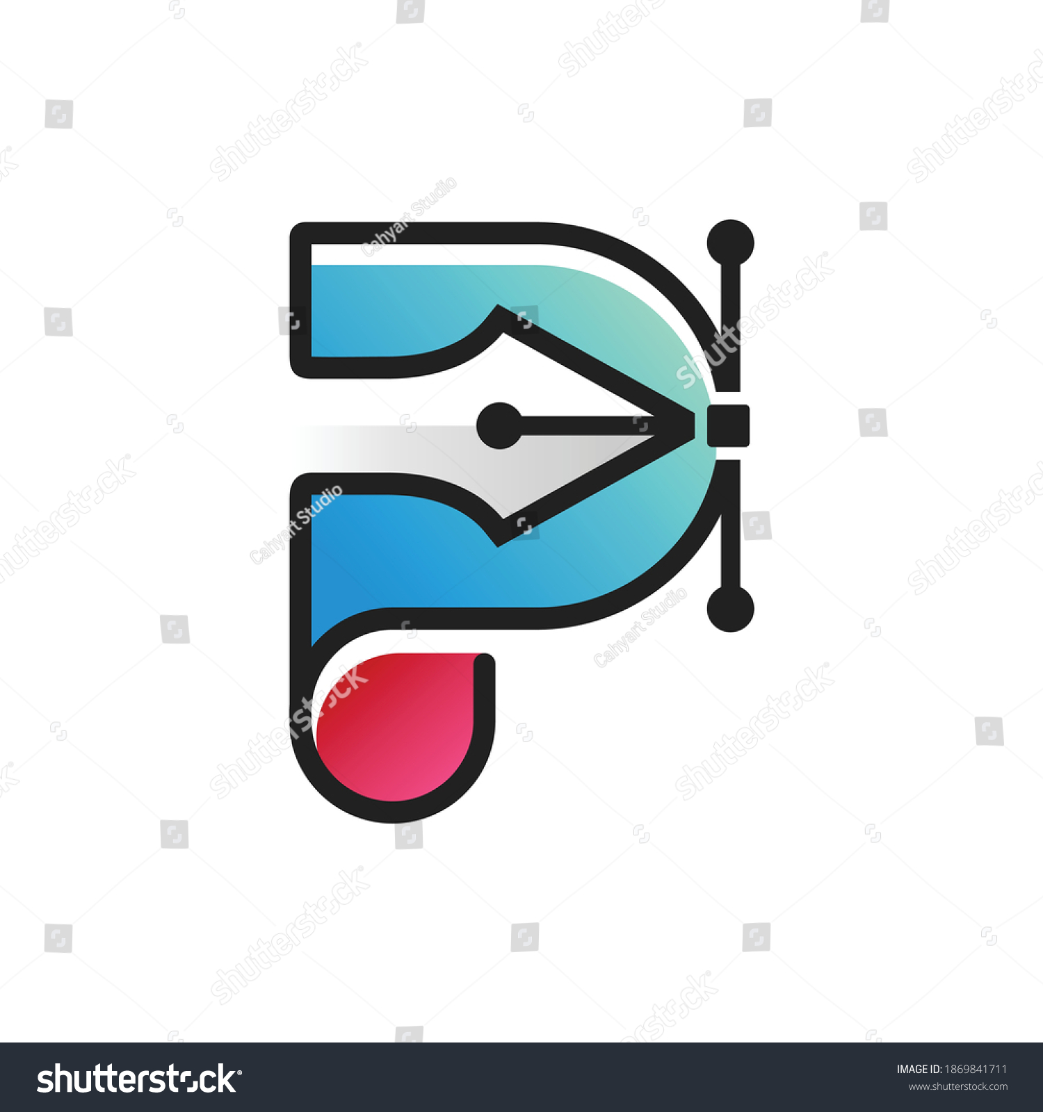 SVG of pen tool silhouette icon on letter P. letter P with pen tool logo illustration  svg